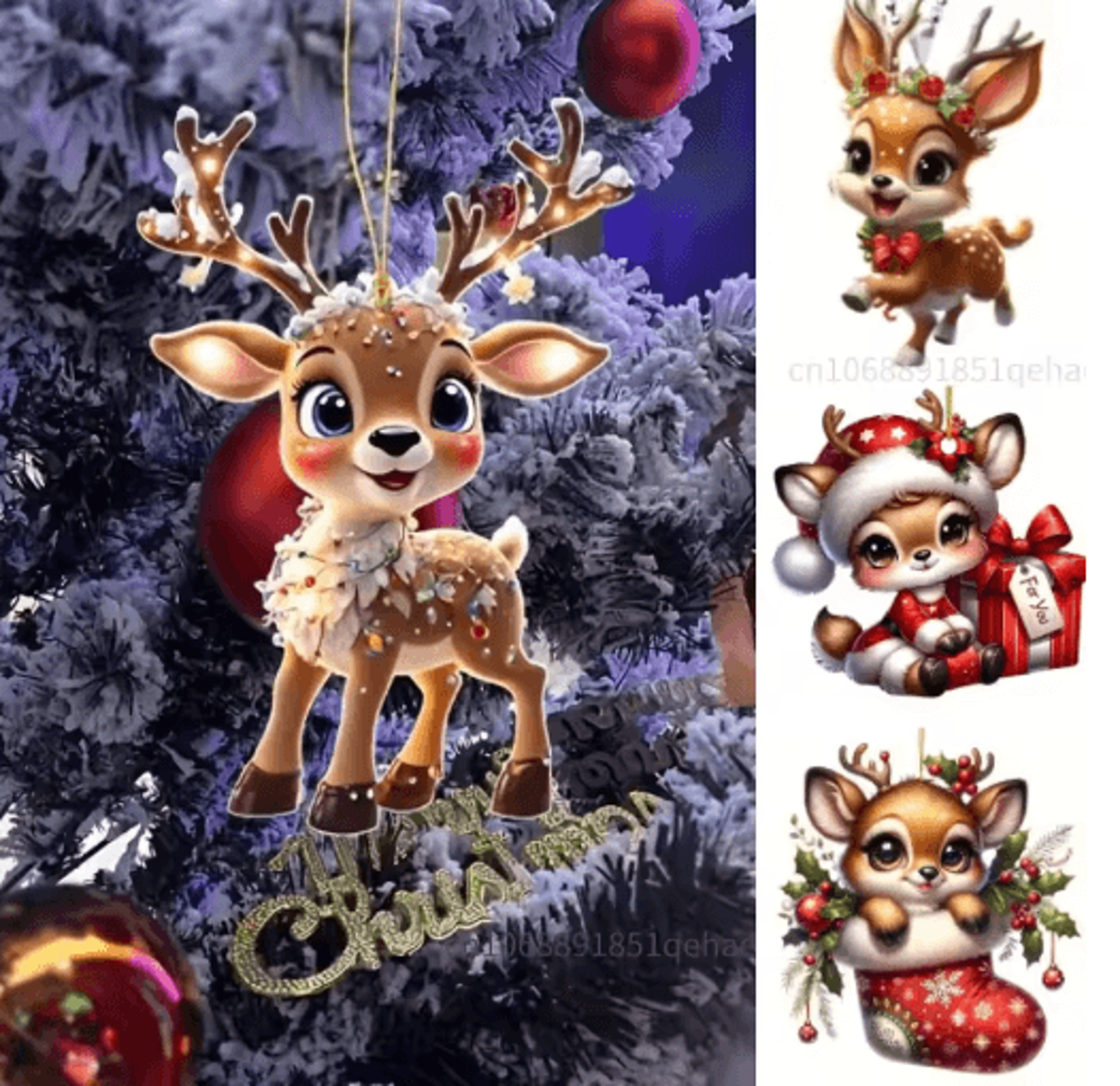 Cute Reindeer Christmas Ornament Acrylic Cartoon Elk Tree Decoration 0