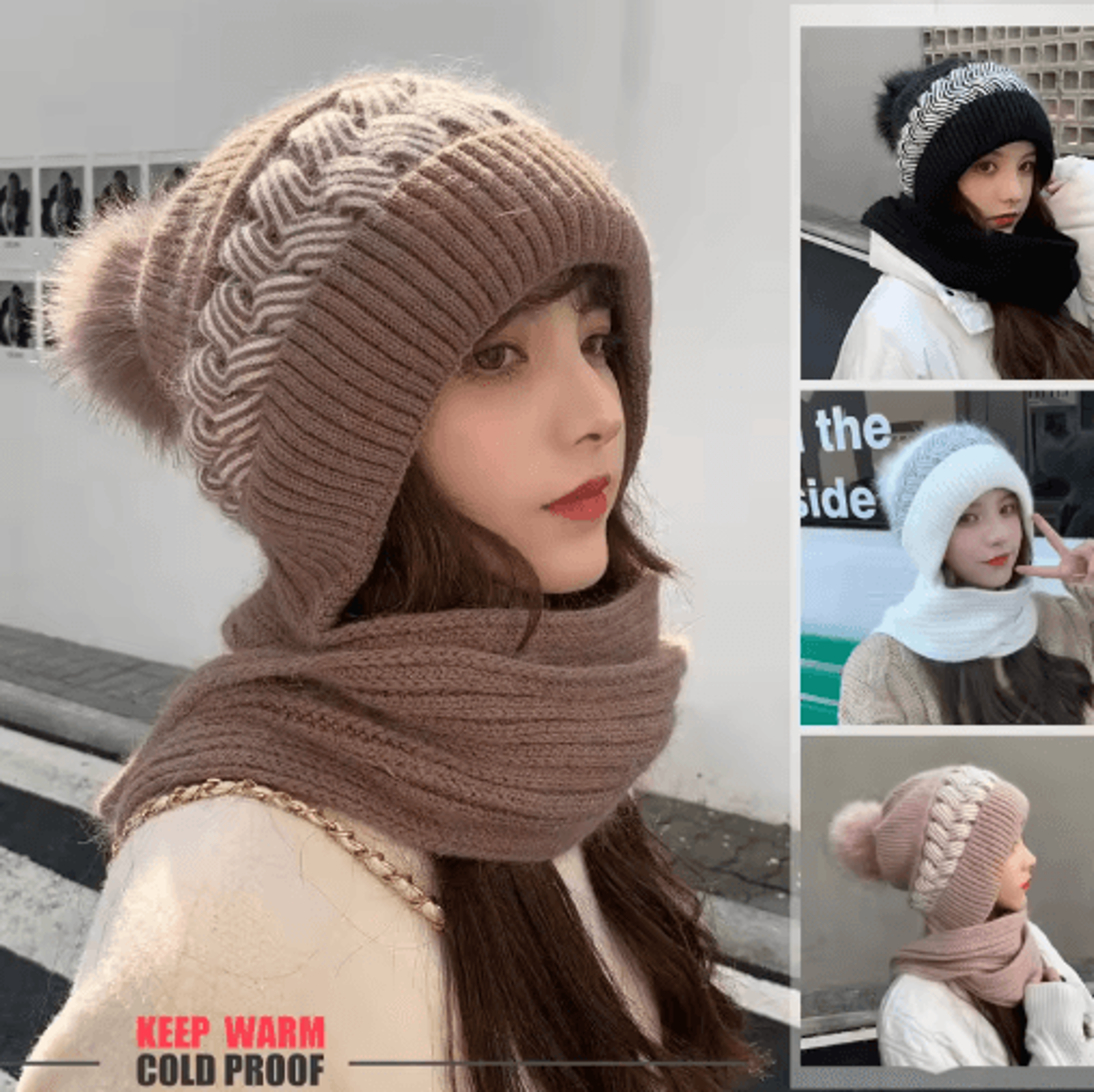 CozyShield Knitted Scarf Beanie  Womens Winter Ear Protection Beanie Hat  Neck Warmer 0