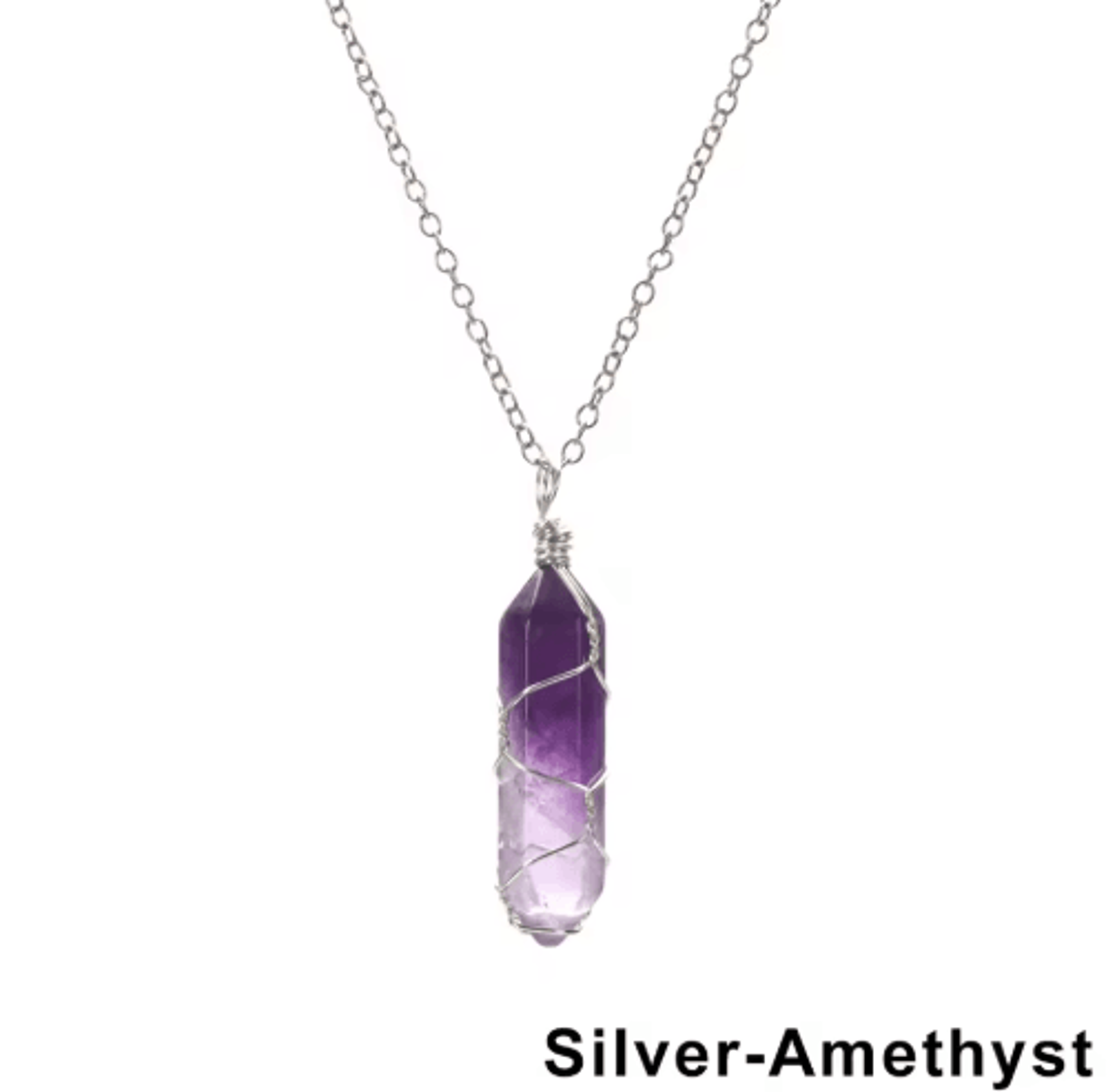 AmoraGem Amethyst Crystal Necklace  Elegant Wire Wrapped Crystal Pendant Hexagonal Stone 7