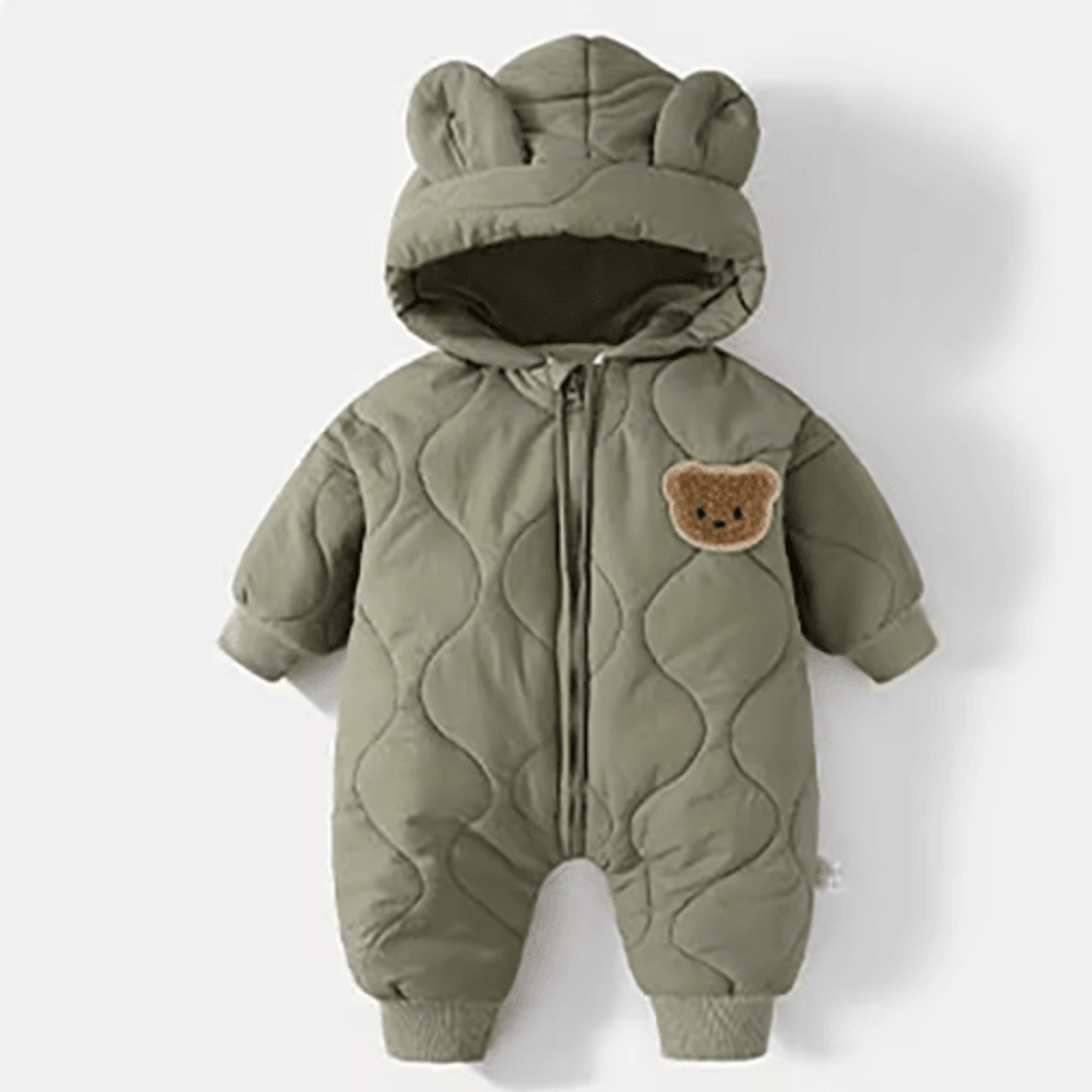 Fur Lined Bear Baby Snowsuit  Warm Winter Romper For Infants  Toddlers 1