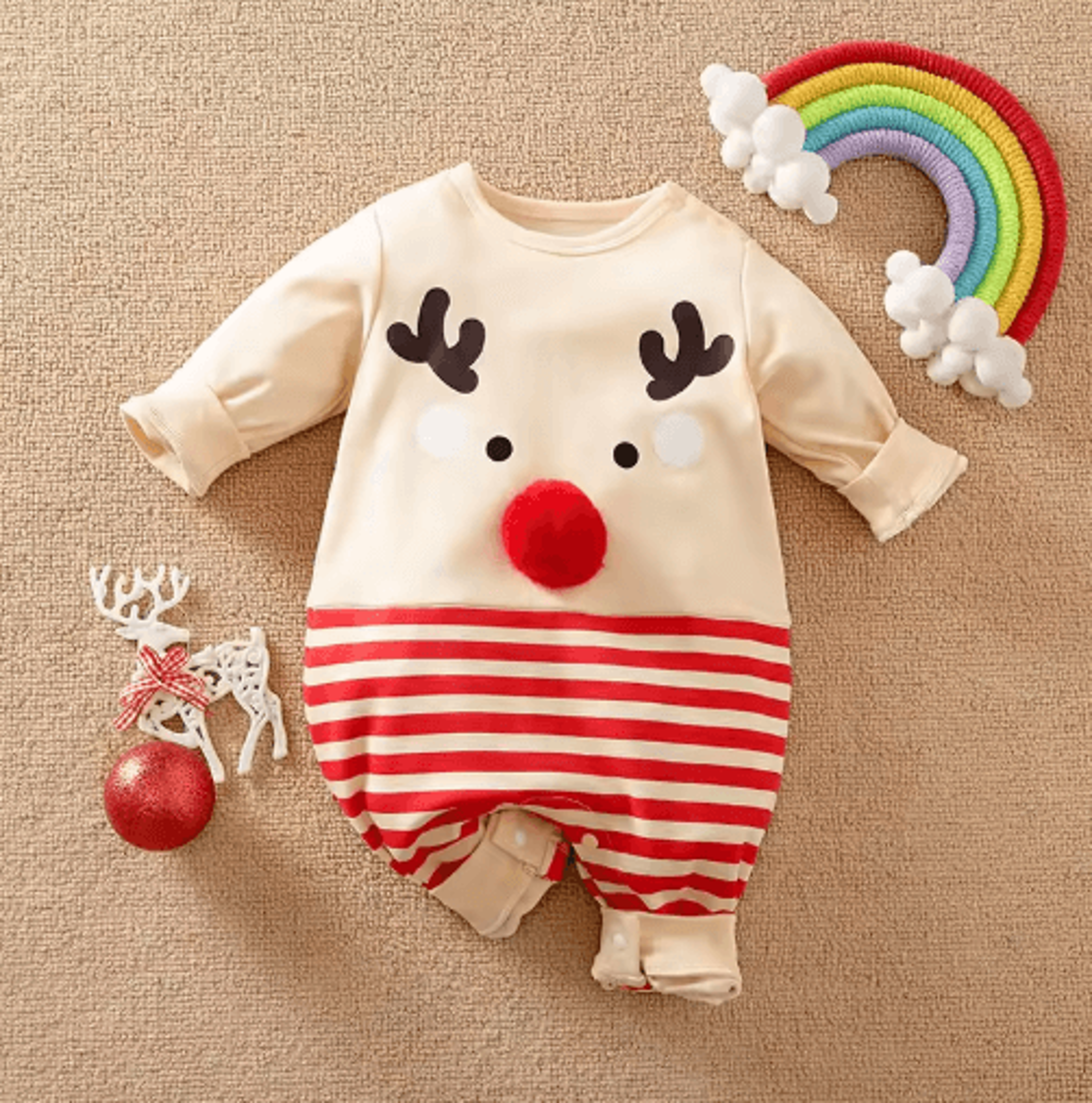 Festive Elk Baby Christmas Romper  Cozy Baby Christmas Outfit 0
