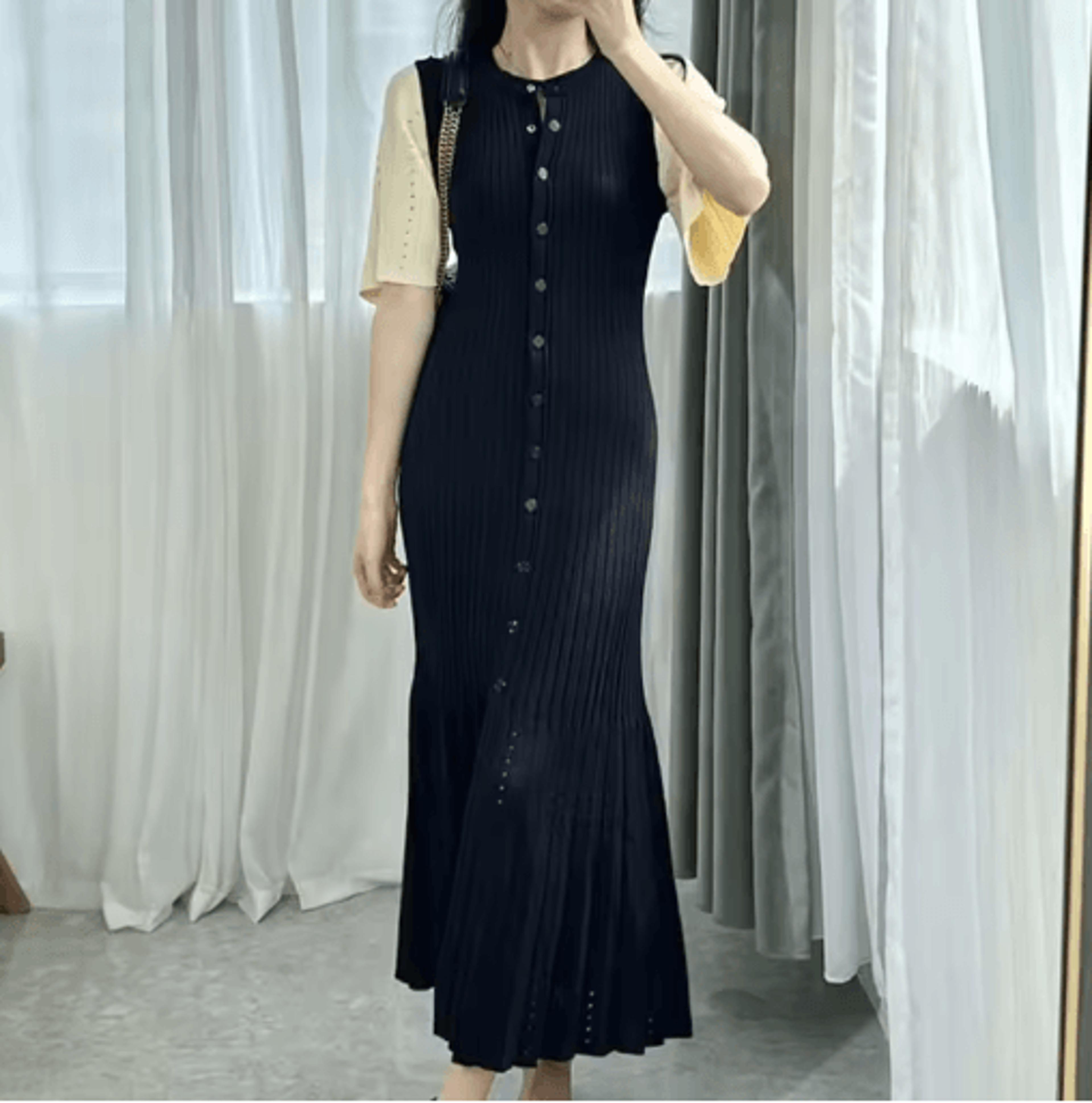French Elegant Knitted Mermaid Dress Slimming Hollow Fish Tail Midi Dress 7