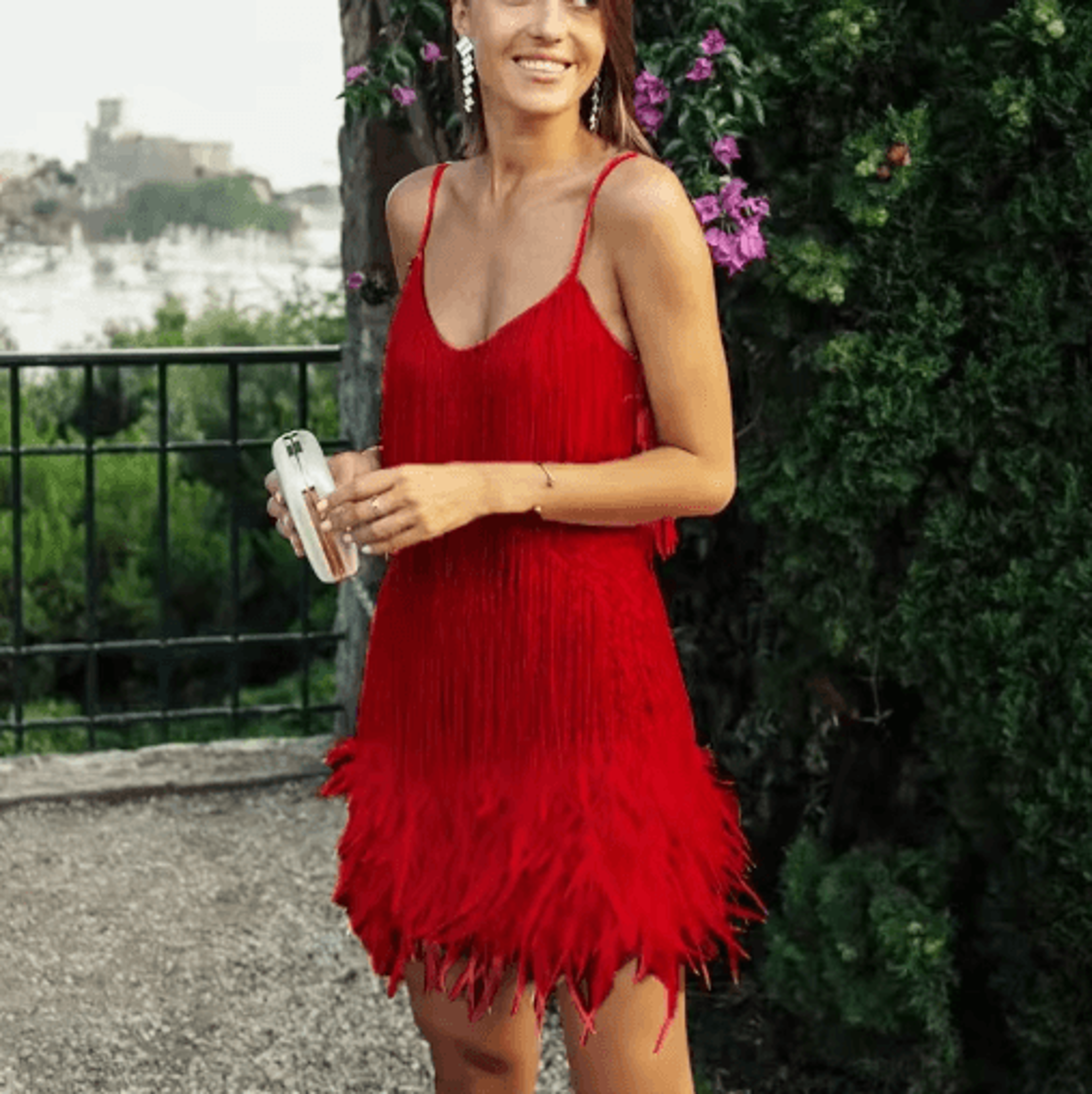 Colorful Sequin Patchwork Dress Feather Sleeveless Summer Party Dress 2