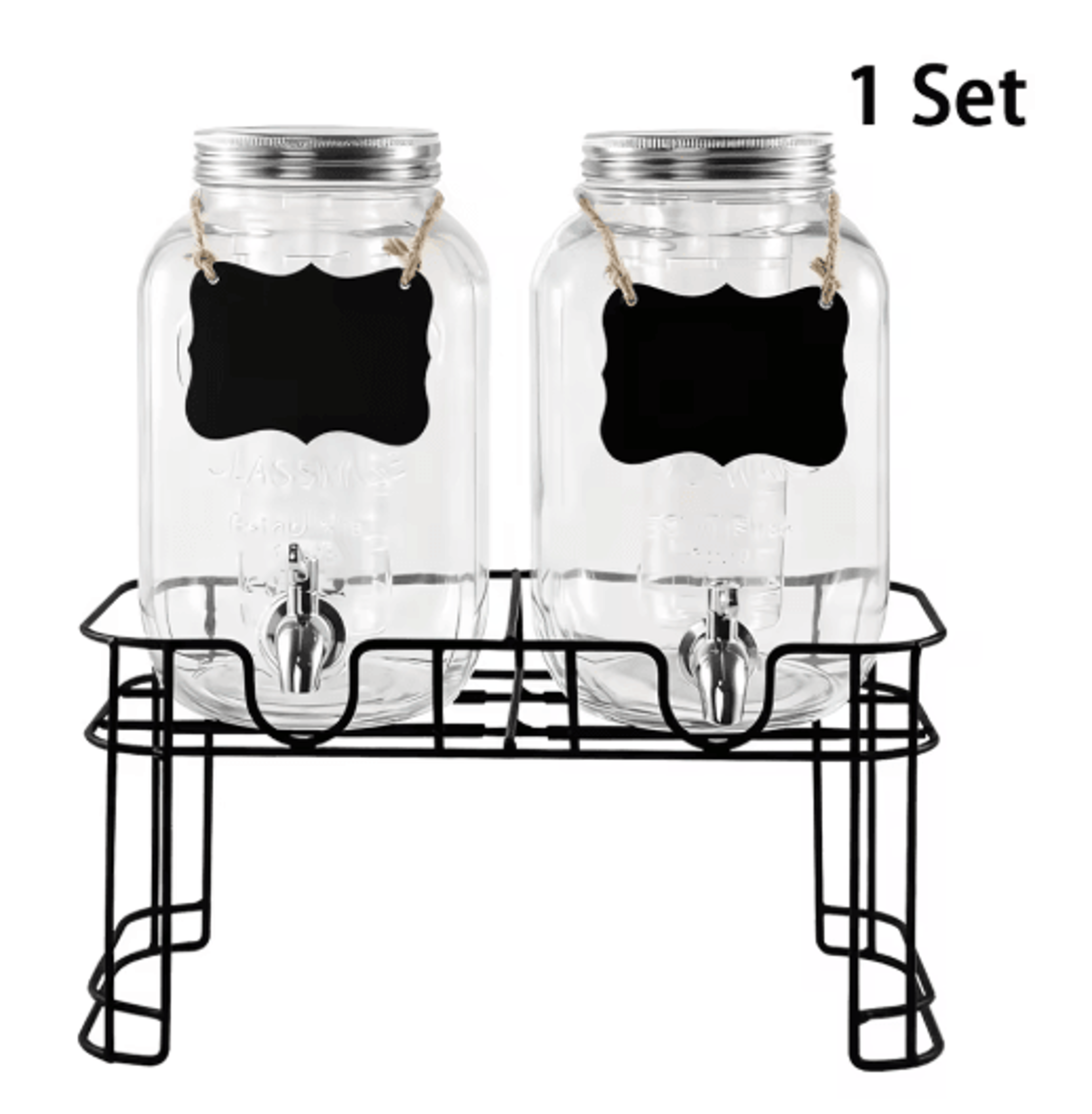 Elegant Glass Drink Dispenser Set 1 Gallon Beverage Dispenser With Stand  Steel Faucet 2 Pack 1