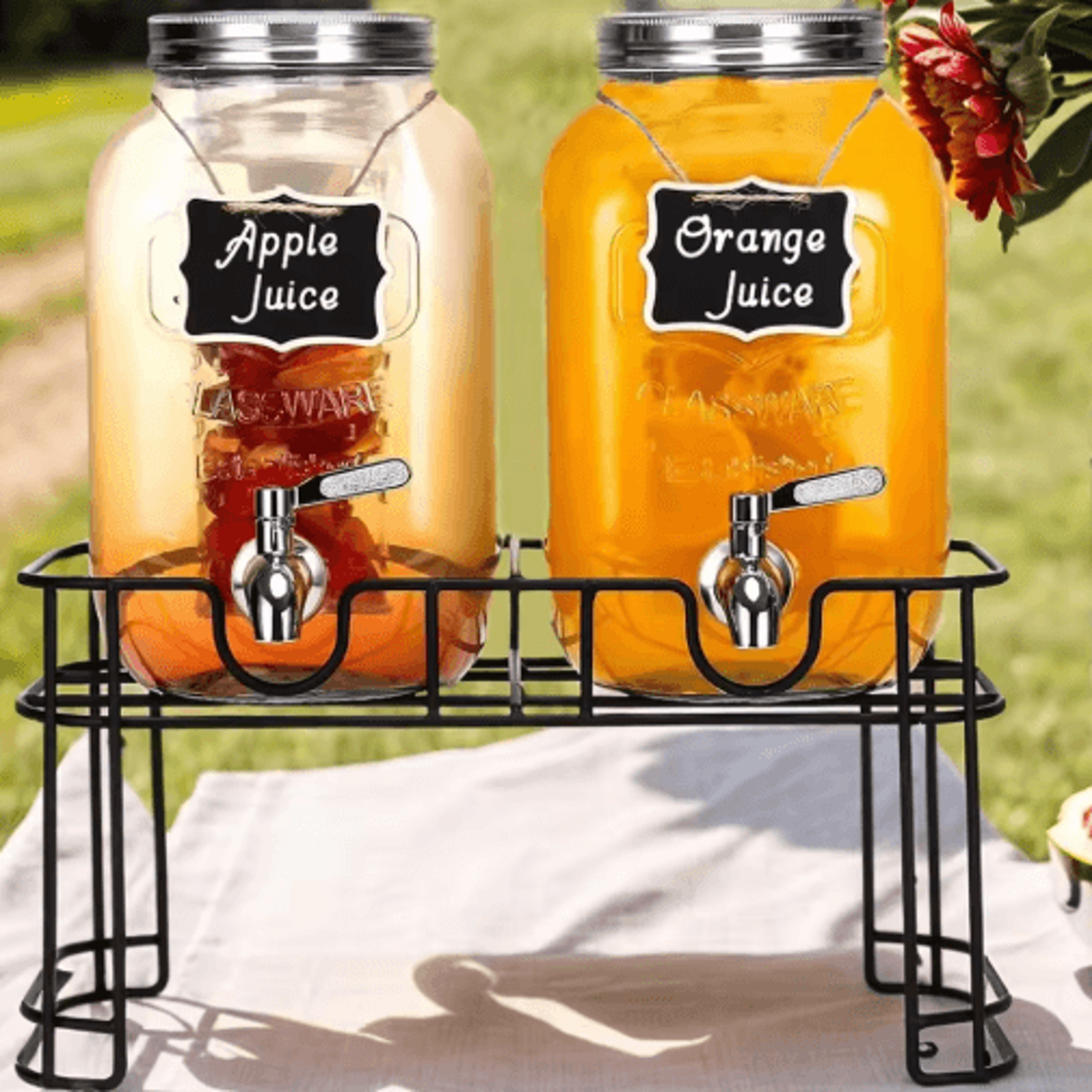 Elegant Glass Drink Dispenser Set 1 Gallon Beverage Dispenser With Stand  Steel Faucet 2 Pack 0