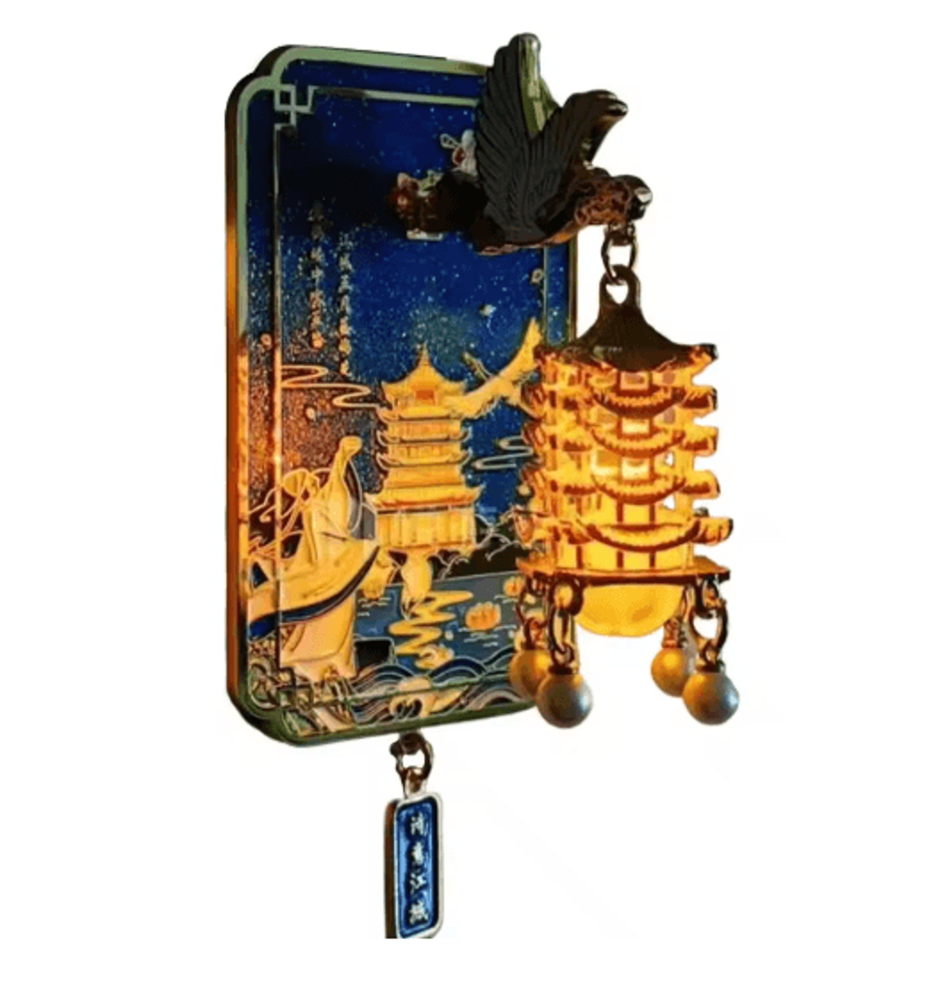 Chinese Style LED Fridge Magnet Light Up Yellow Crane Tower Souvenir 1