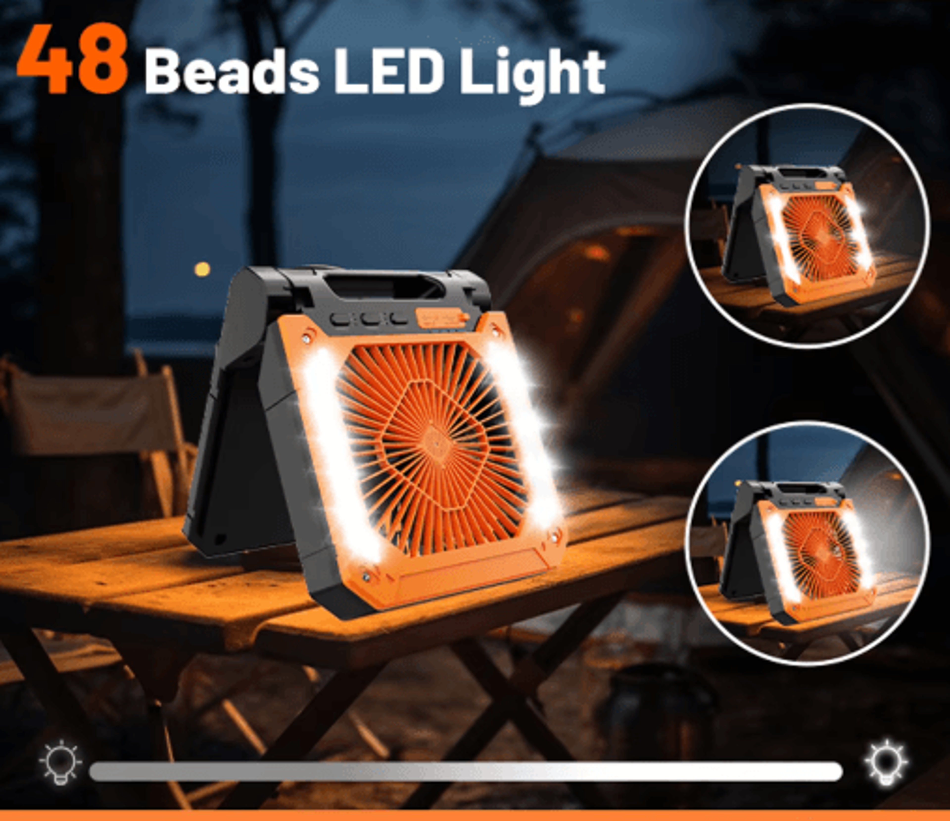 20000mAh Portable Camping Fan With LED Light  Solar  USB Rechargeable Outdoor Cooling Fan 7