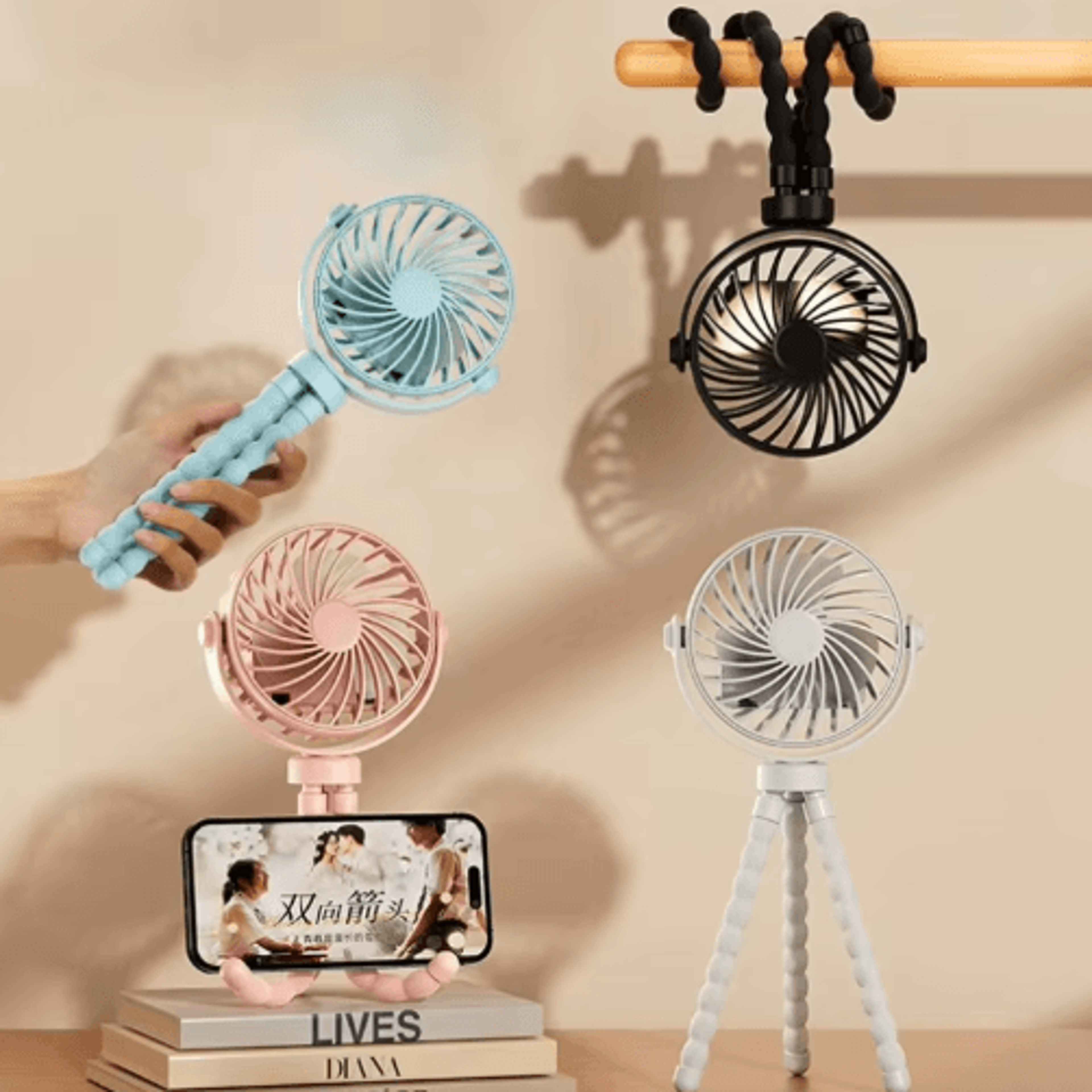 MultiFunctional Octopus Tripod Fan  USB Rechargeable Stroller Clip  Handheld Mini Fan 9