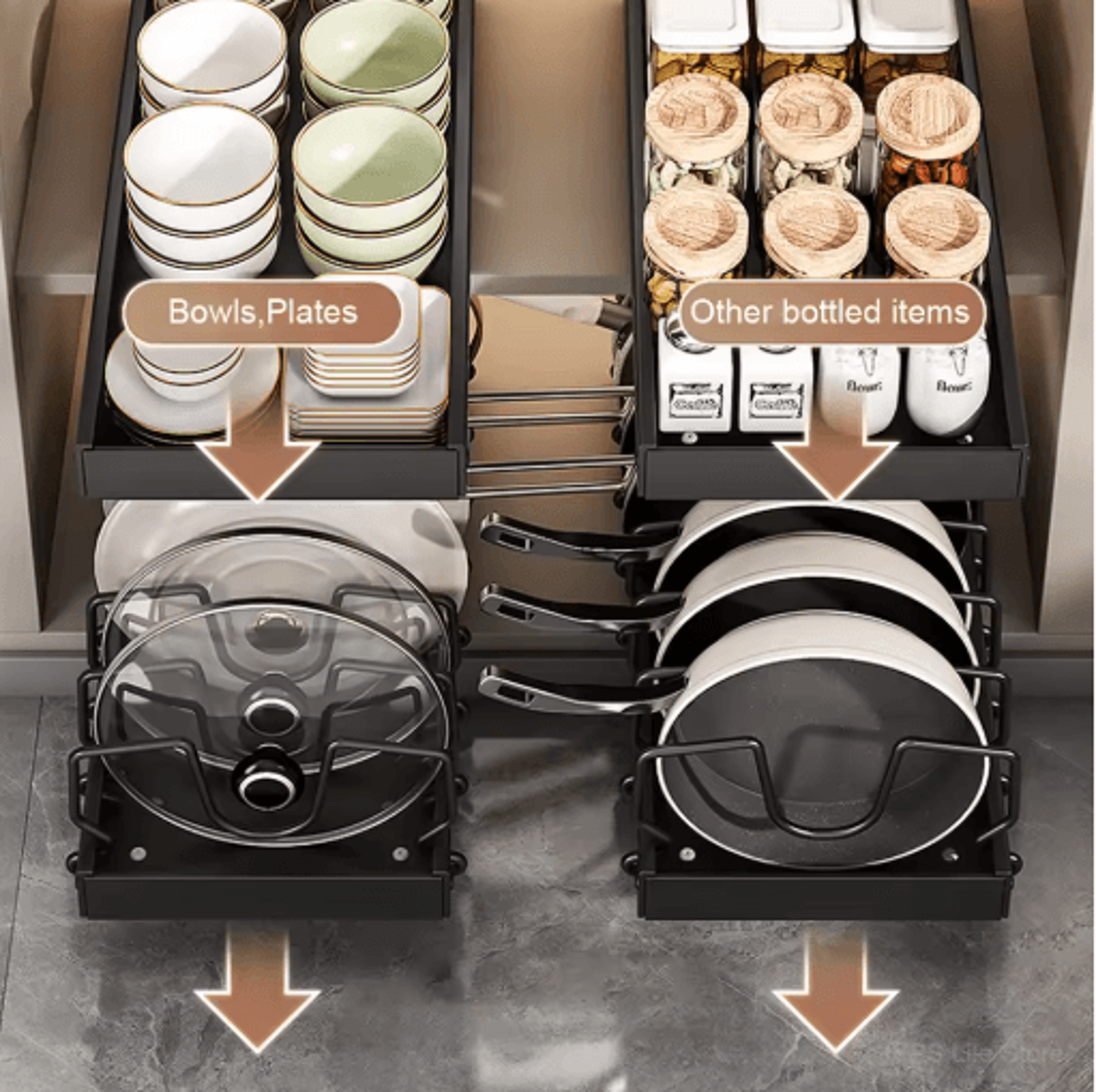 PullOut Pots  Pans Organizer Drawer With Dividers Space Saving Pot Lid Organizer For Cabinets 10