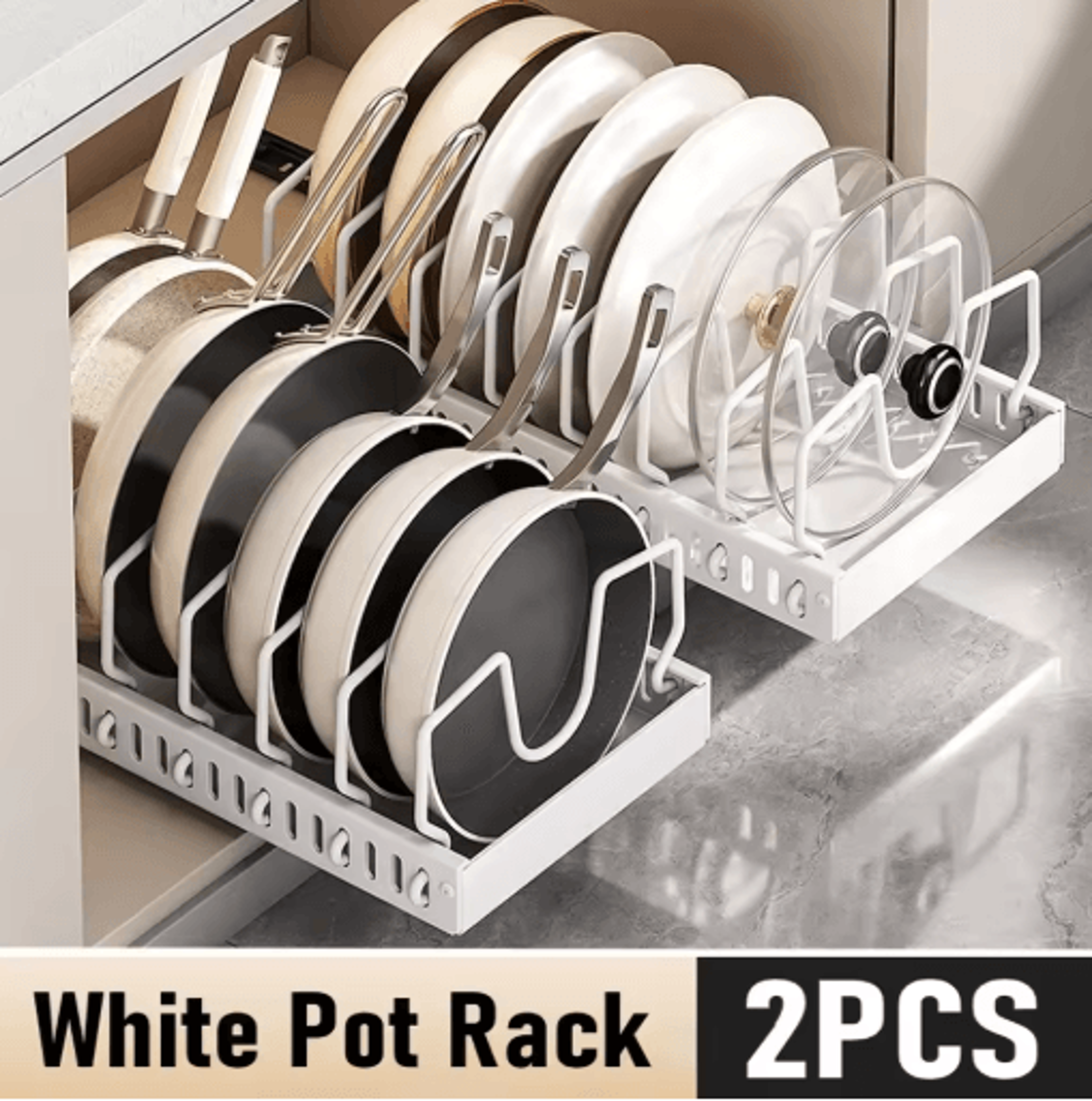 PullOut Pots  Pans Organizer Drawer With Dividers Space Saving Pot Lid Organizer For Cabinets 2