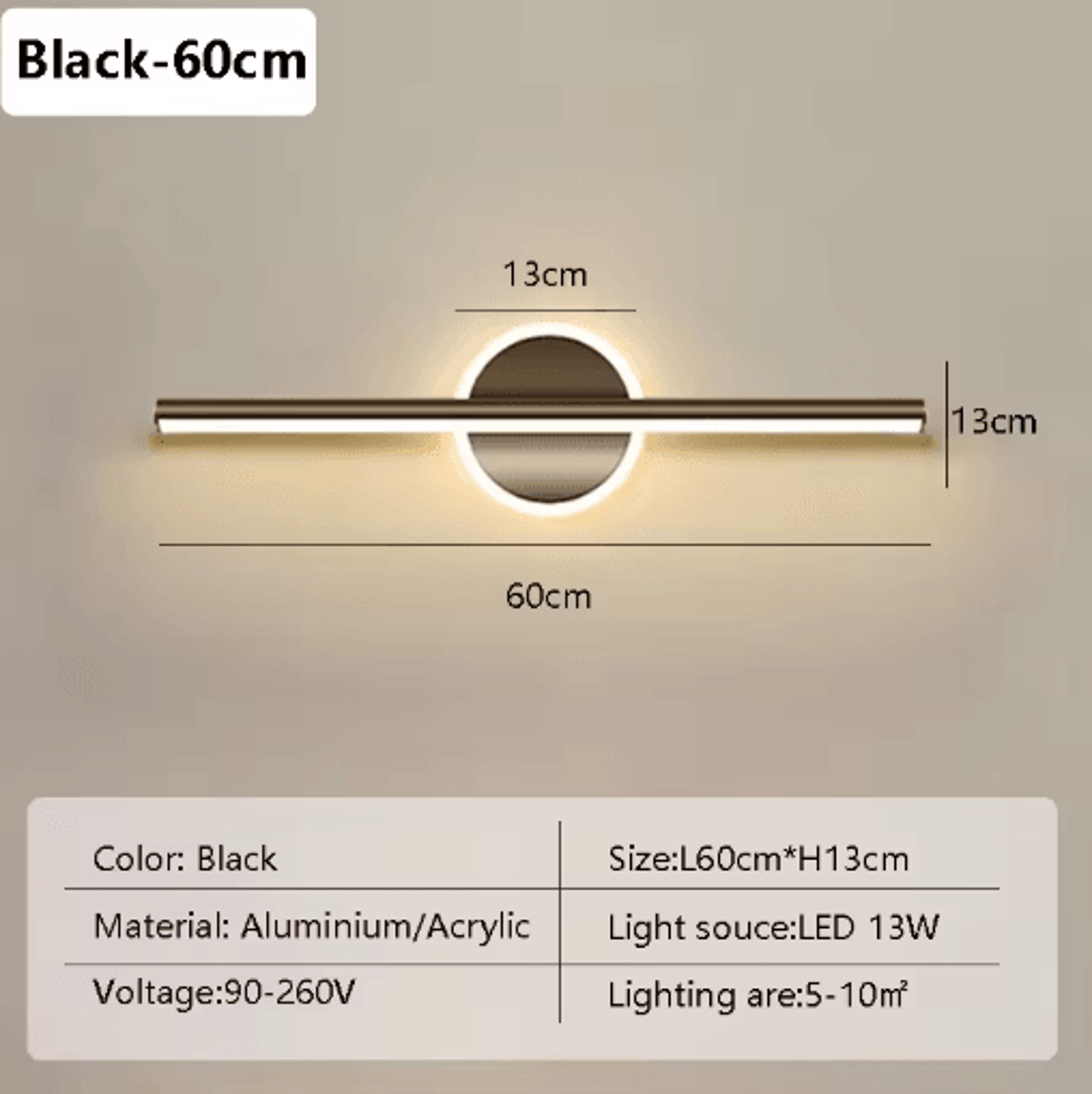 Modern LED Mirror Wall Light  4060cm Bathroom Vanity Lamp In Black  Gold 3