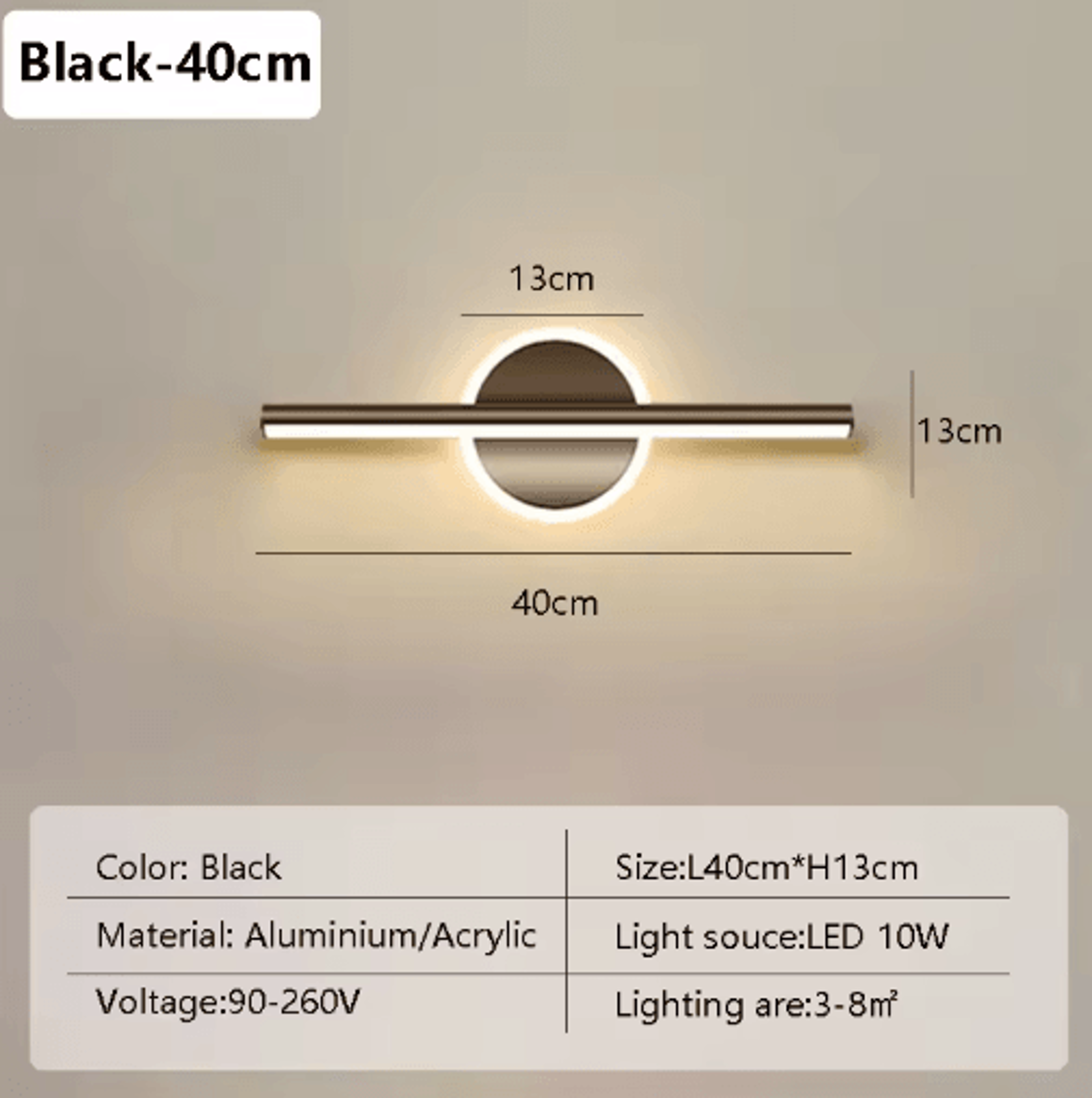 Modern LED Mirror Wall Light  4060cm Bathroom Vanity Lamp In Black  Gold 4