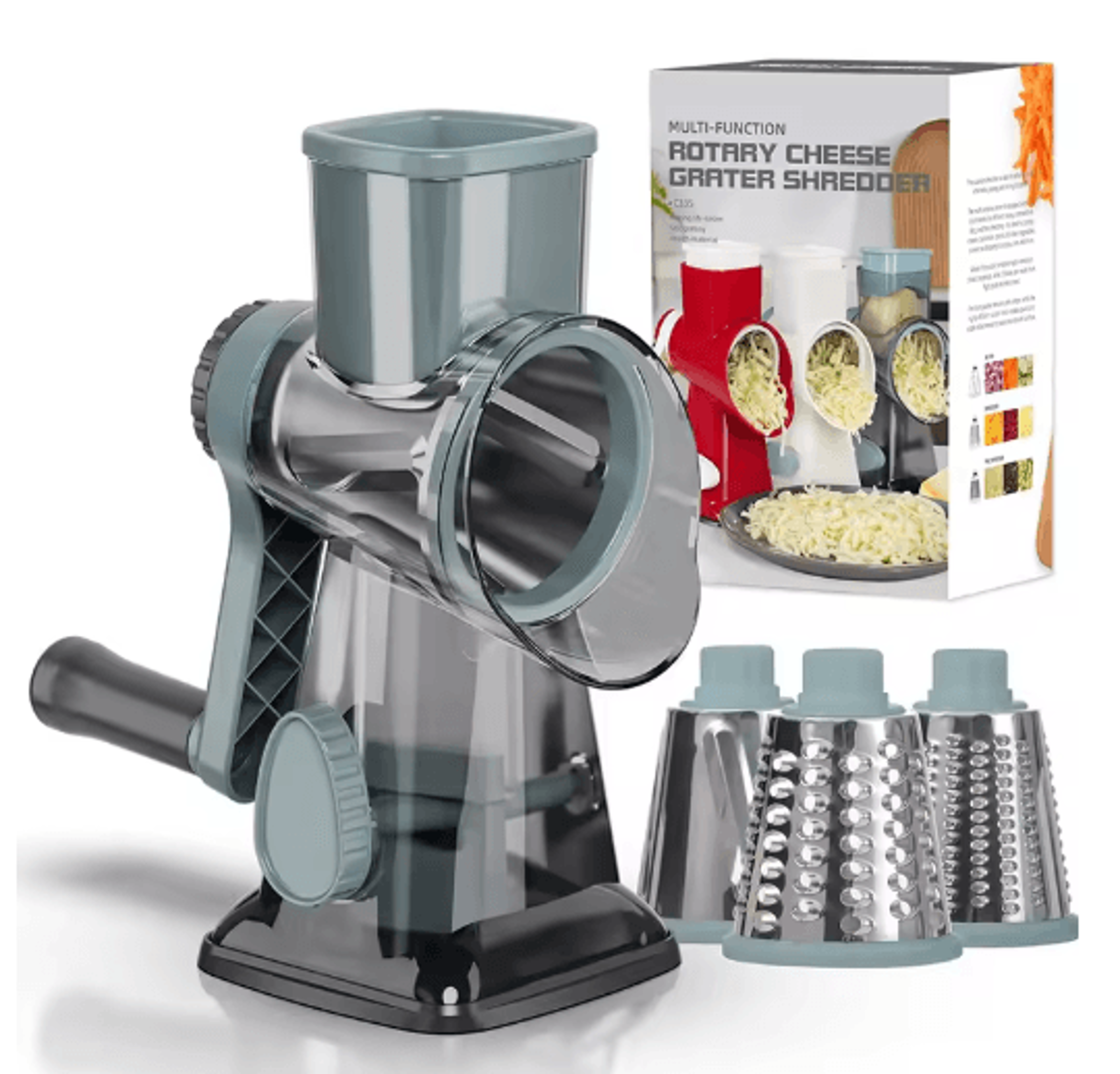 LMETJMA Rotary Cheese Grater 3in1 Manual Vegetable Slicer  Nut Grinder 1