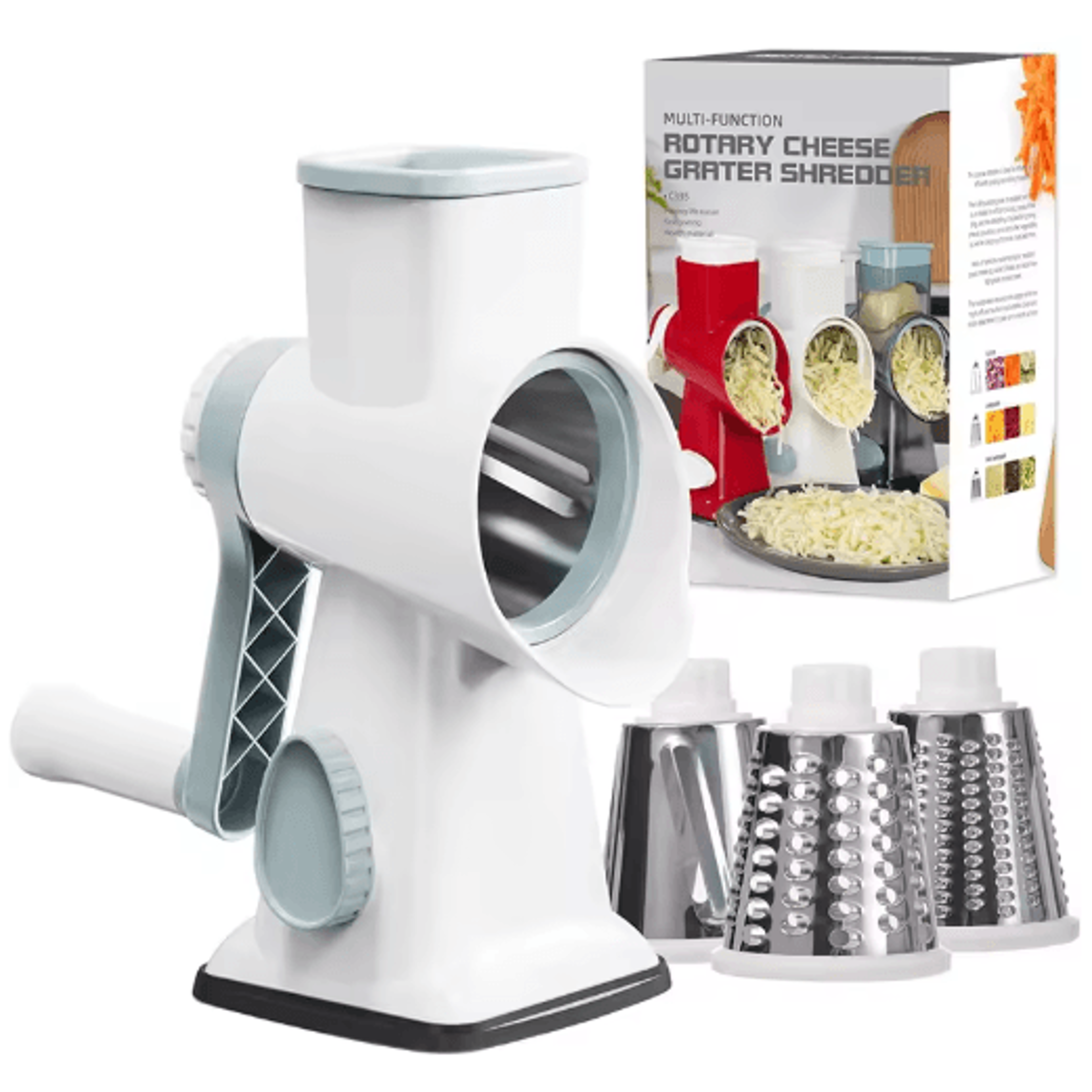 LMETJMA Rotary Cheese Grater 3in1 Manual Vegetable Slicer  Nut Grinder 2