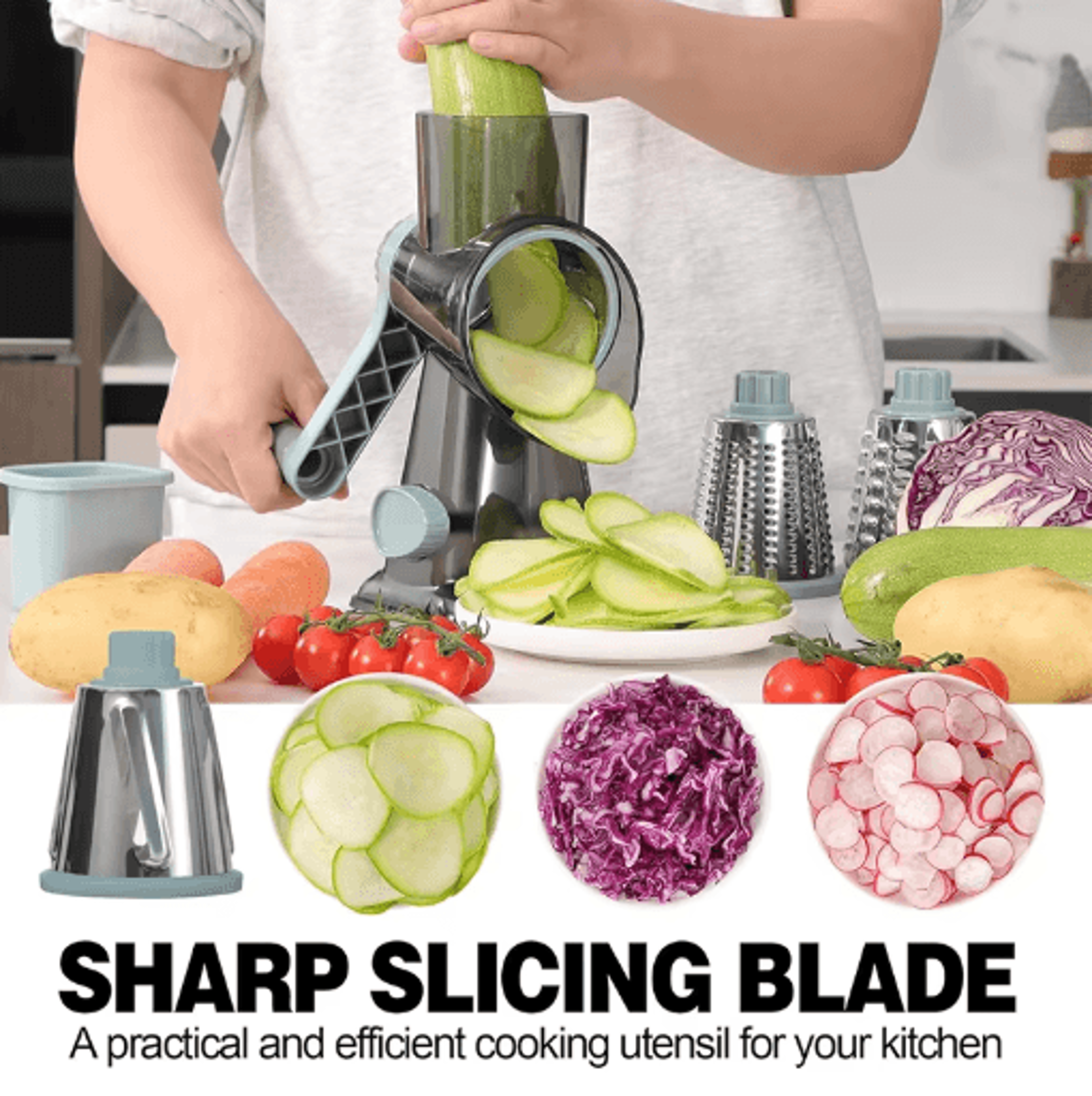 LMETJMA Rotary Cheese Grater 3in1 Manual Vegetable Slicer  Nut Grinder 6