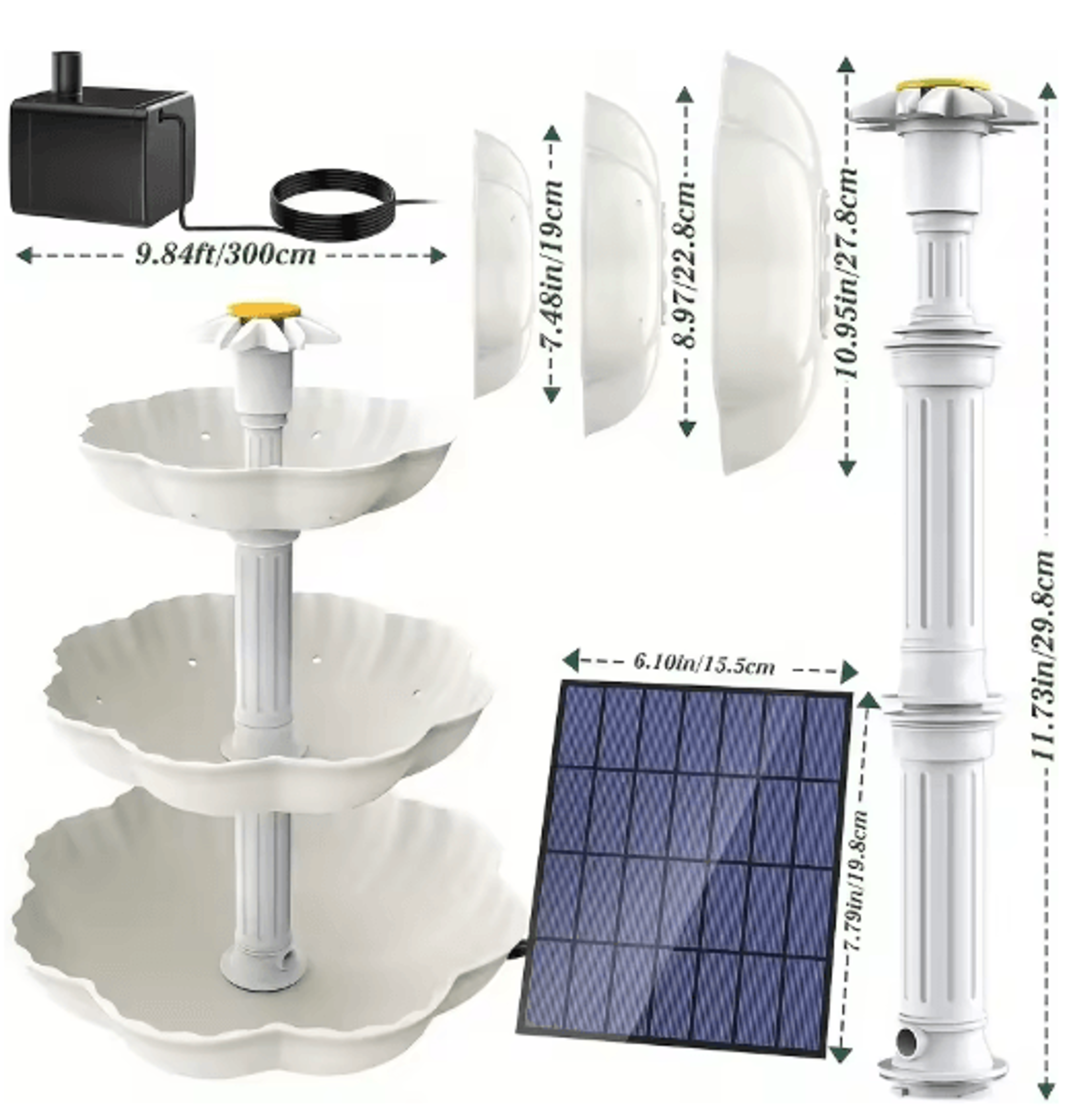 DIY Solar Bird Bath Fountain Detachable Solar Water Fountain Pump For Garden Decor 6