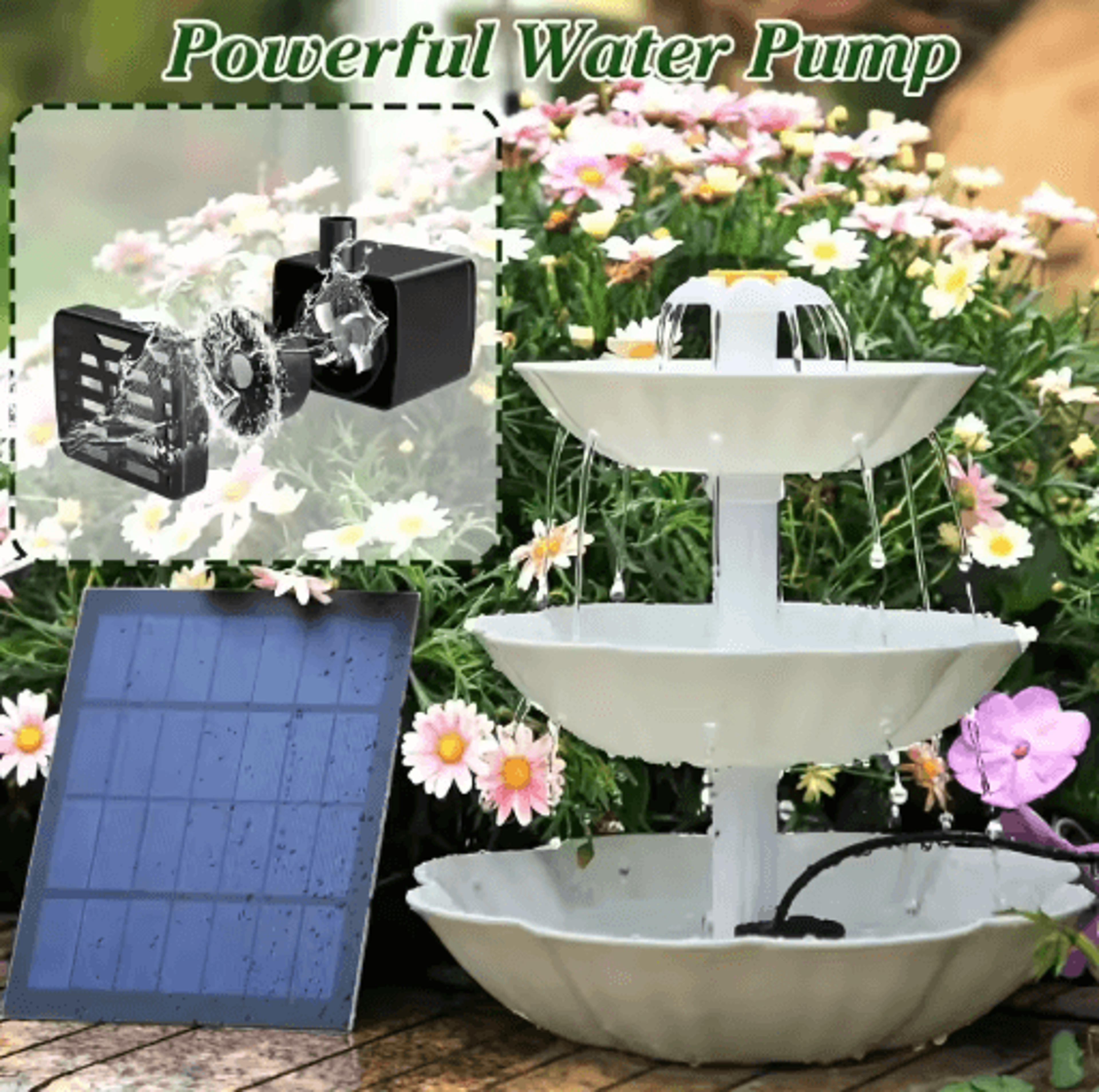 DIY Solar Bird Bath Fountain Detachable Solar Water Fountain Pump For Garden Decor 8