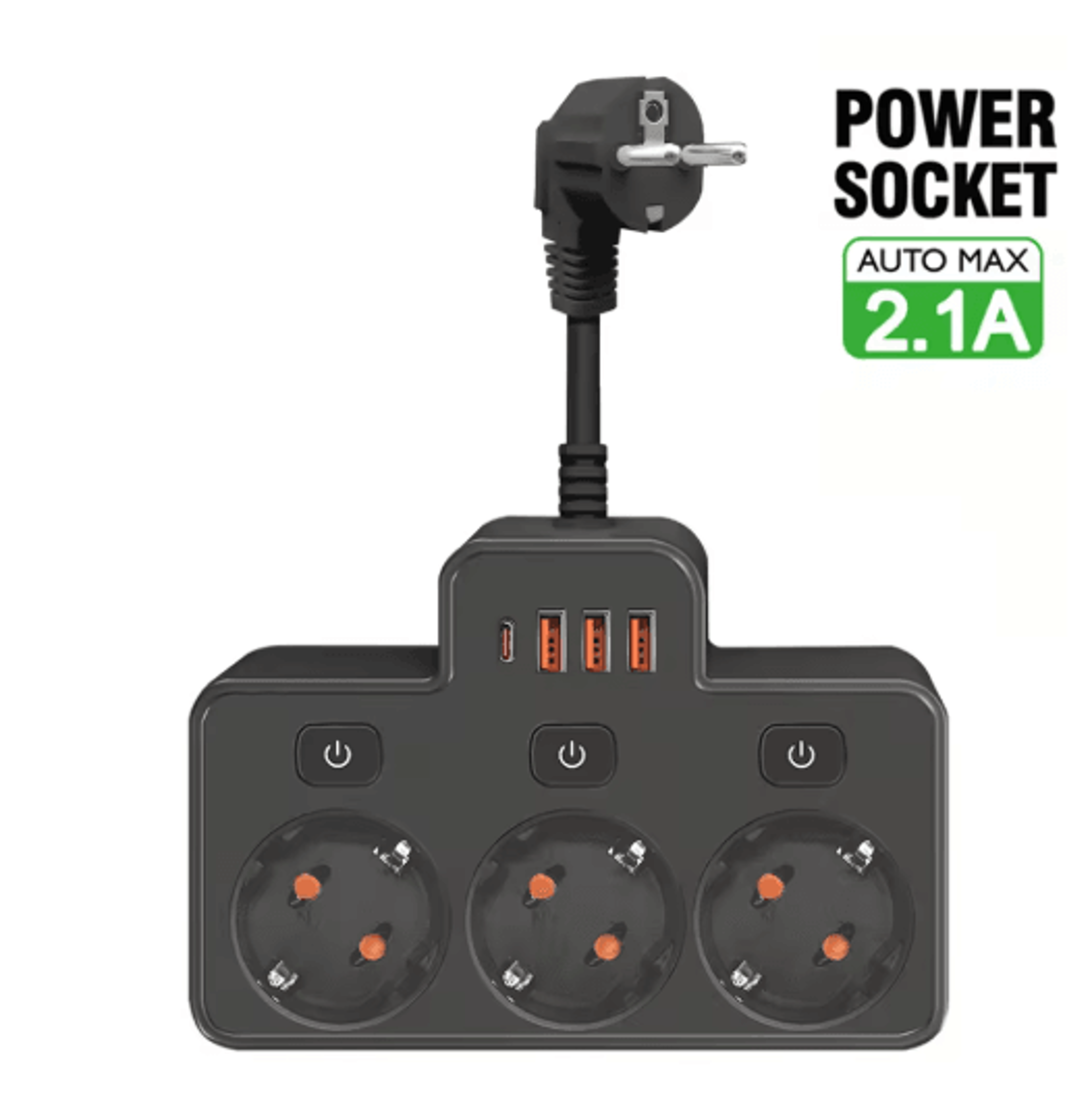 WallMounted Power Strip With USB Surge Protected EU Plug Adapter With Individual Switches 2