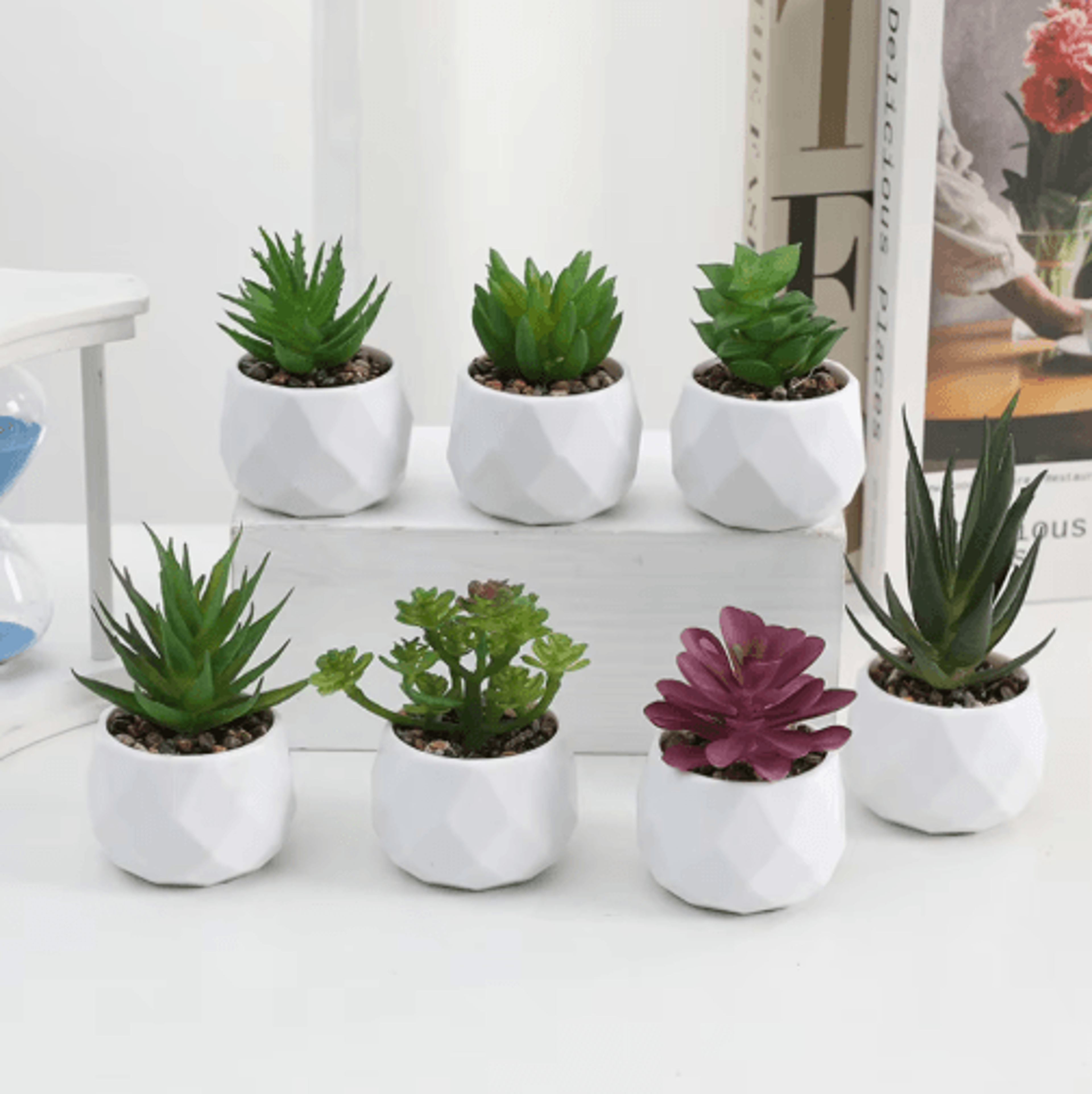 Artificial Succulent Bonsai Set  Mini Evergreen Cactus Plants For Desk  Home Decor 12