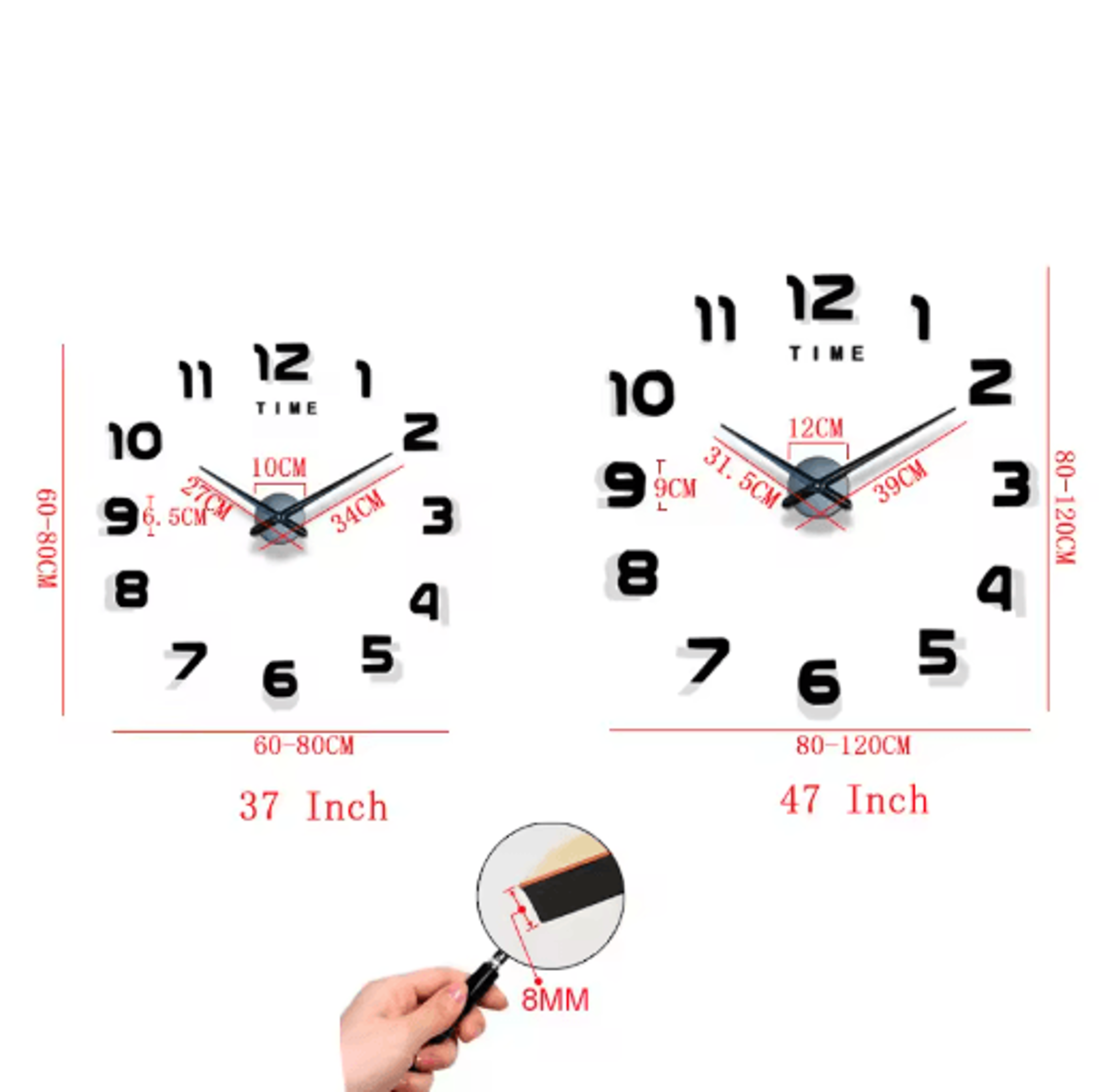 Modern 3D DIY Wall Clock  Large Acrylic Mirror Decorative Quartz Clock 19