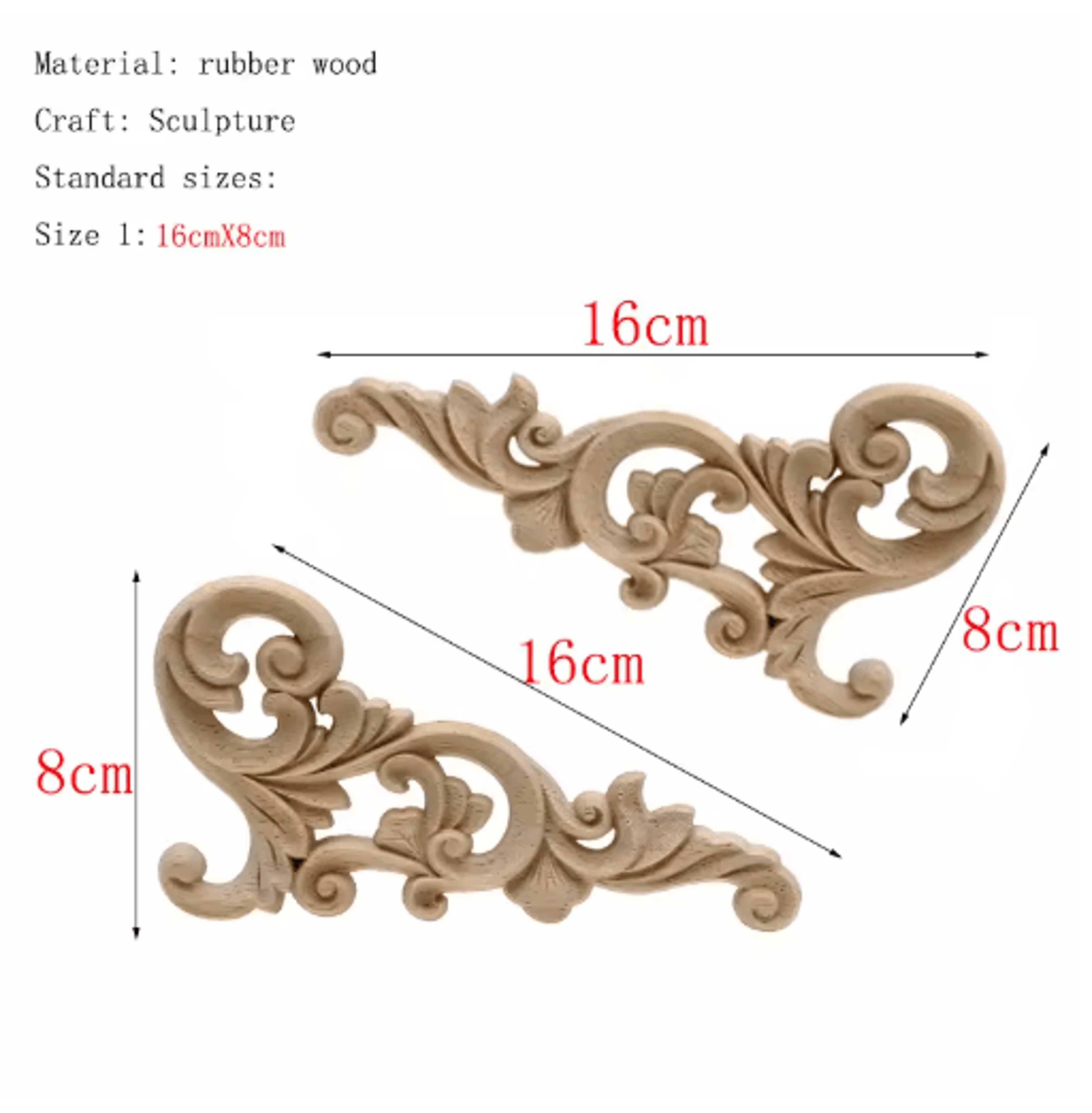 HandCarved Floral Wood Applique Decorative Wooden Trim For Furniture  Wall Decor 7
