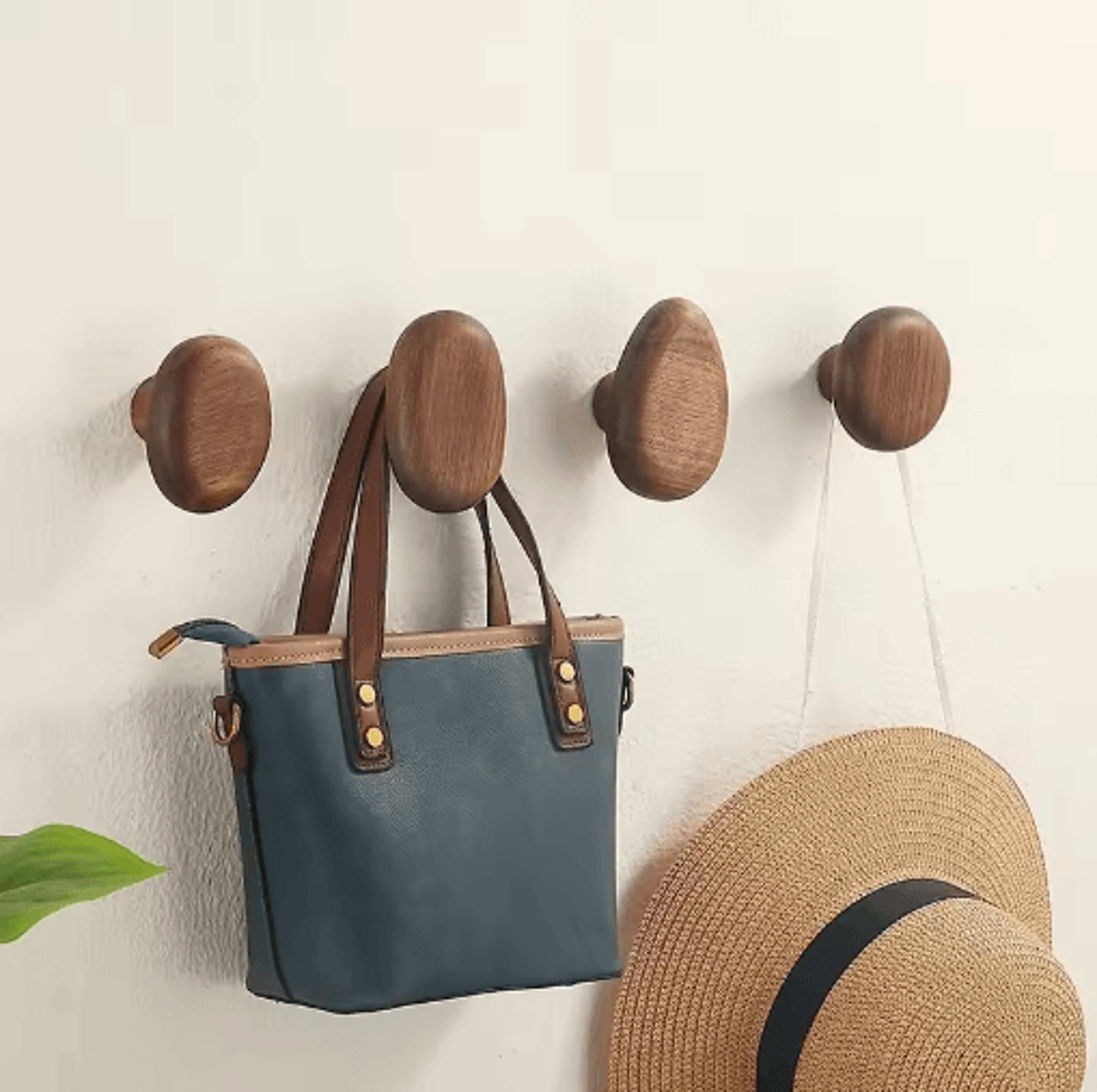 Minimalist Wooden Wall Coat Hooks Natural Entryway Key  Hat Hanger Rack 12