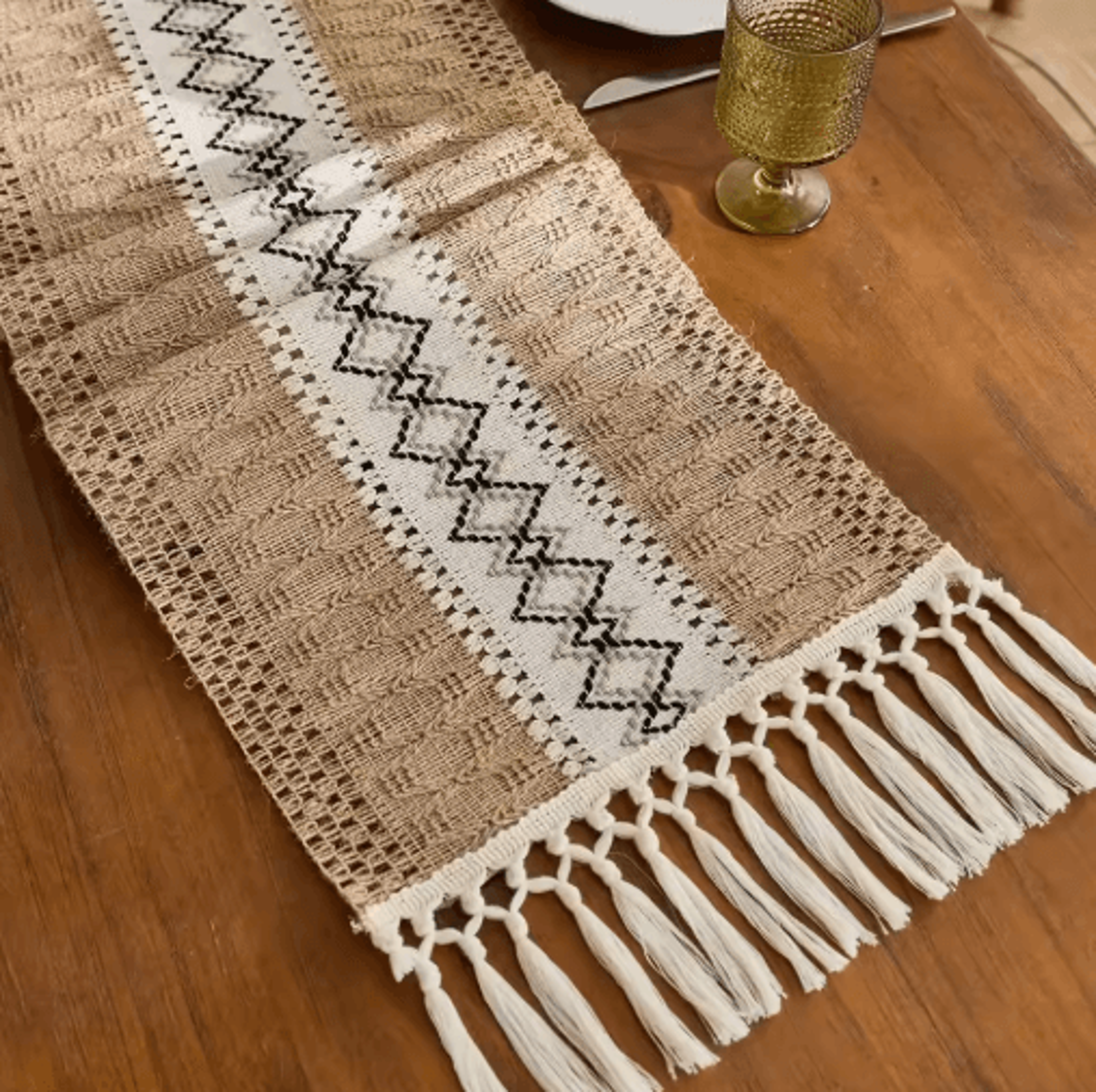 Boho Macrame Table Runner With Tassels  Rustic Farmhouse Table Decor Accent 1
