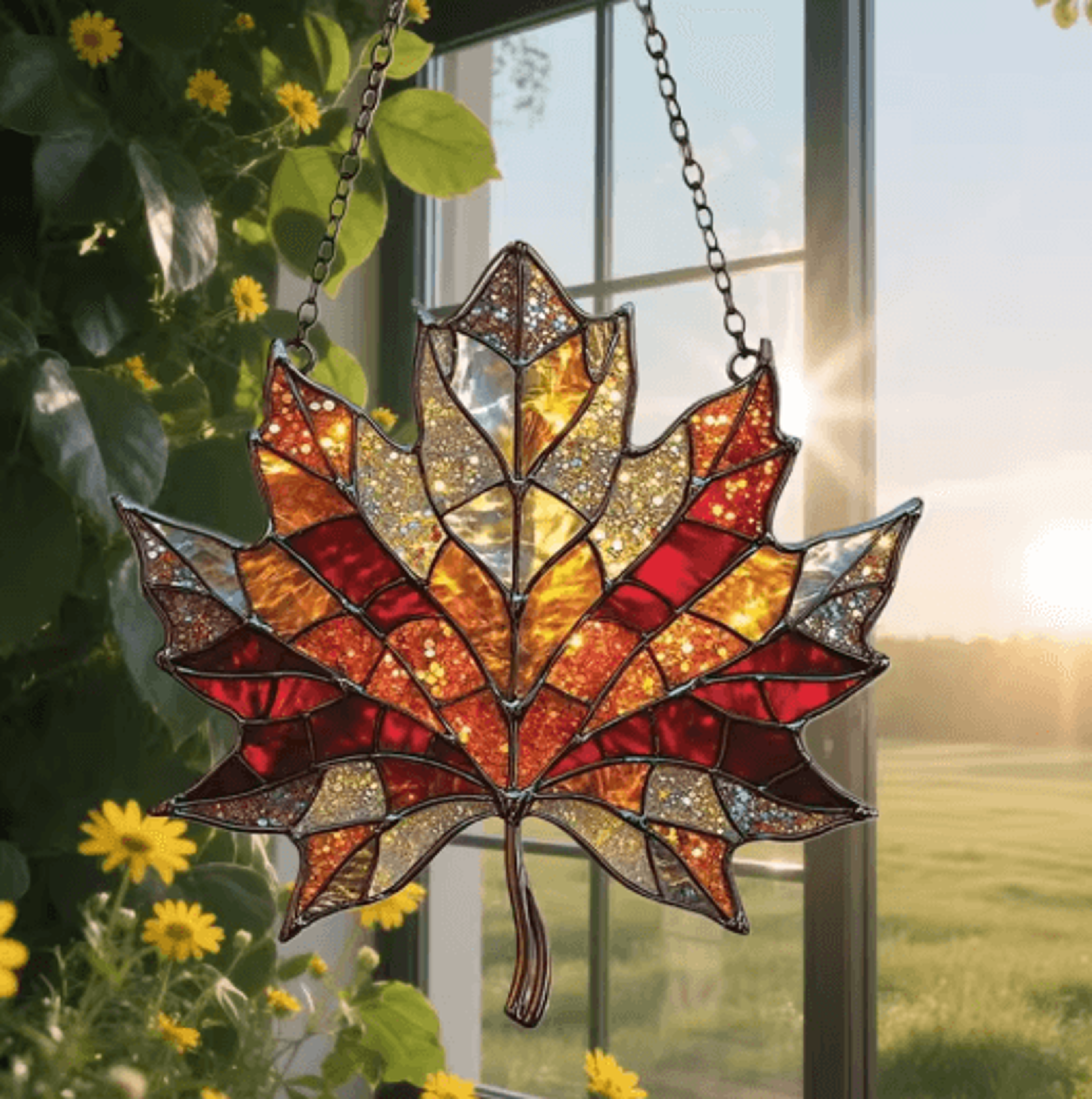 Acrylic Maple Leaf Light Catcher  Autumn Thanksgiving Door  Window Hanging Decor 0