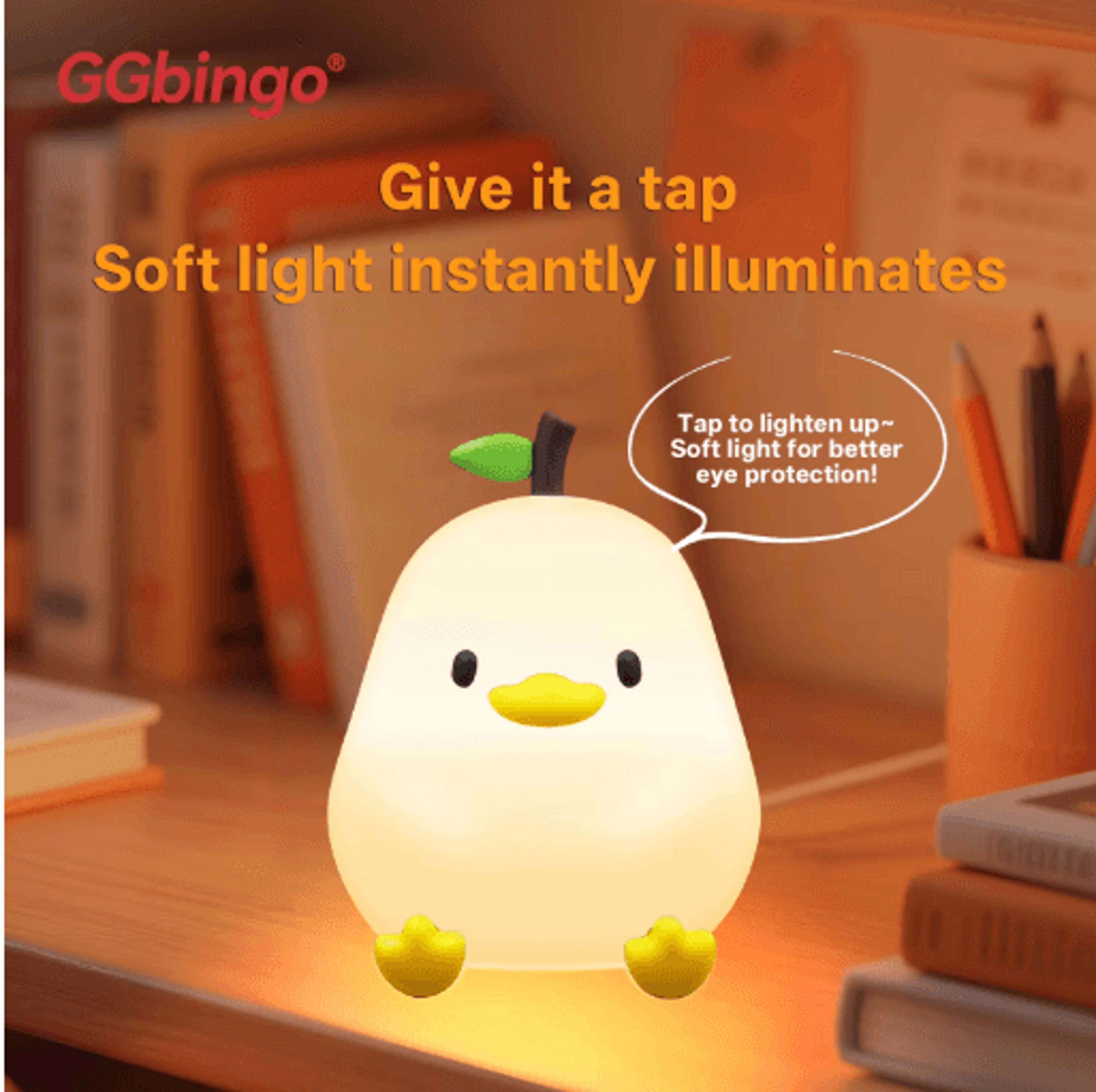 Cute Pear Duck Night Light  7Color Touch Control USB Rechargeable Silicone Lamp 9