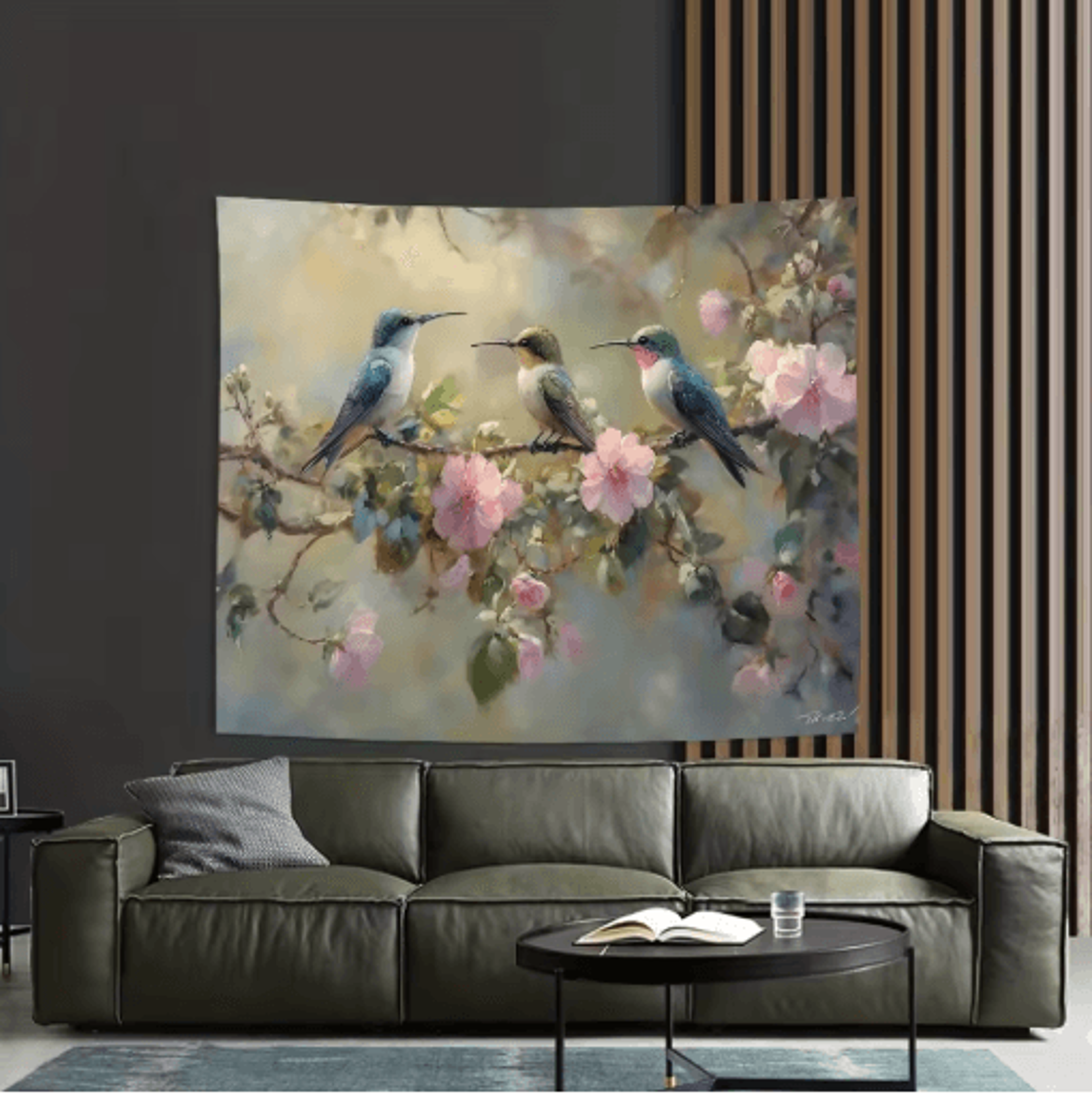 Elegant Hummingbird Wall Tapestry Floral Nature Wall Hanging Decor 1