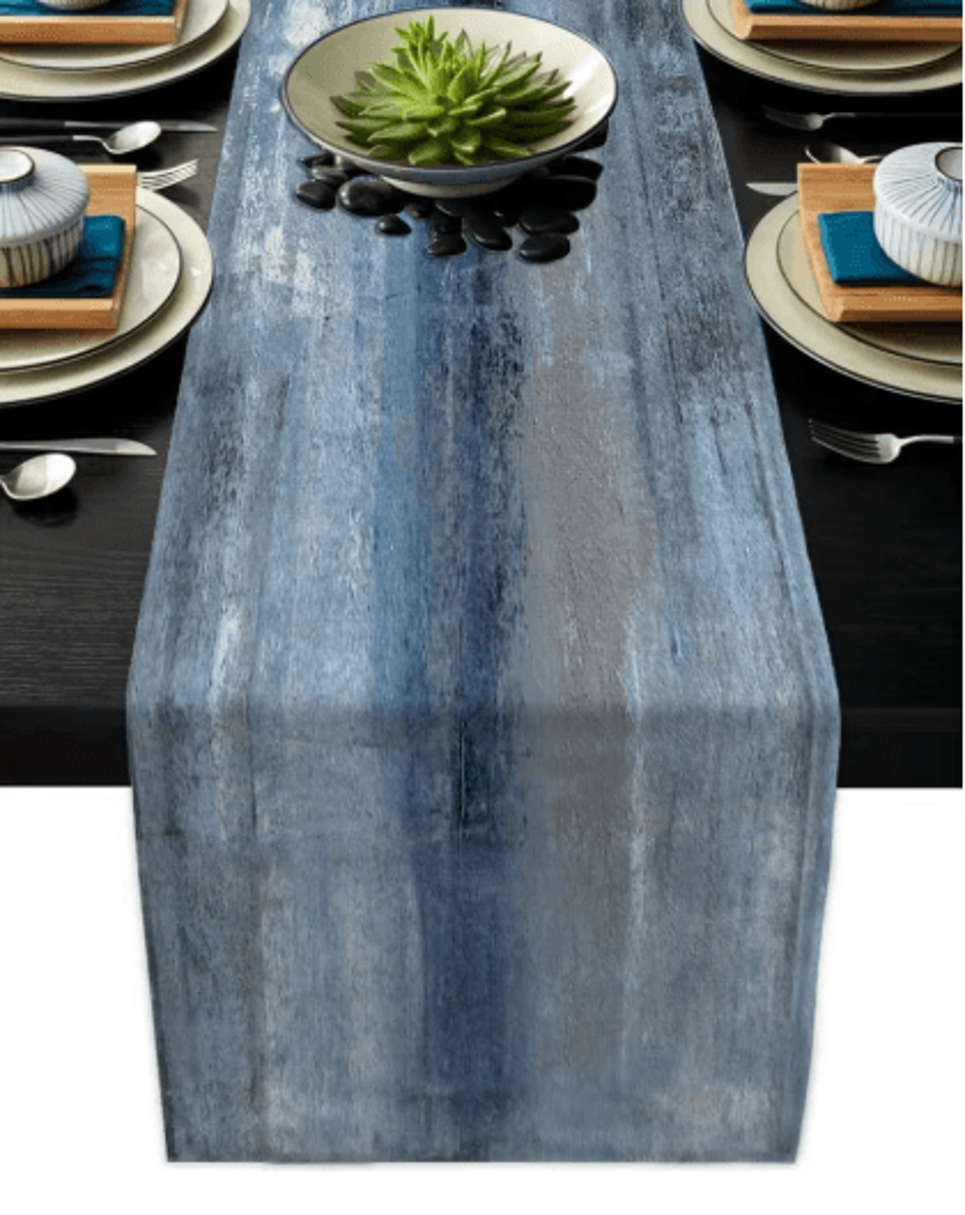 VIKAMA Linen Table Runner Farmhouse Retro Tie Dye Rustic Dining Decor 1