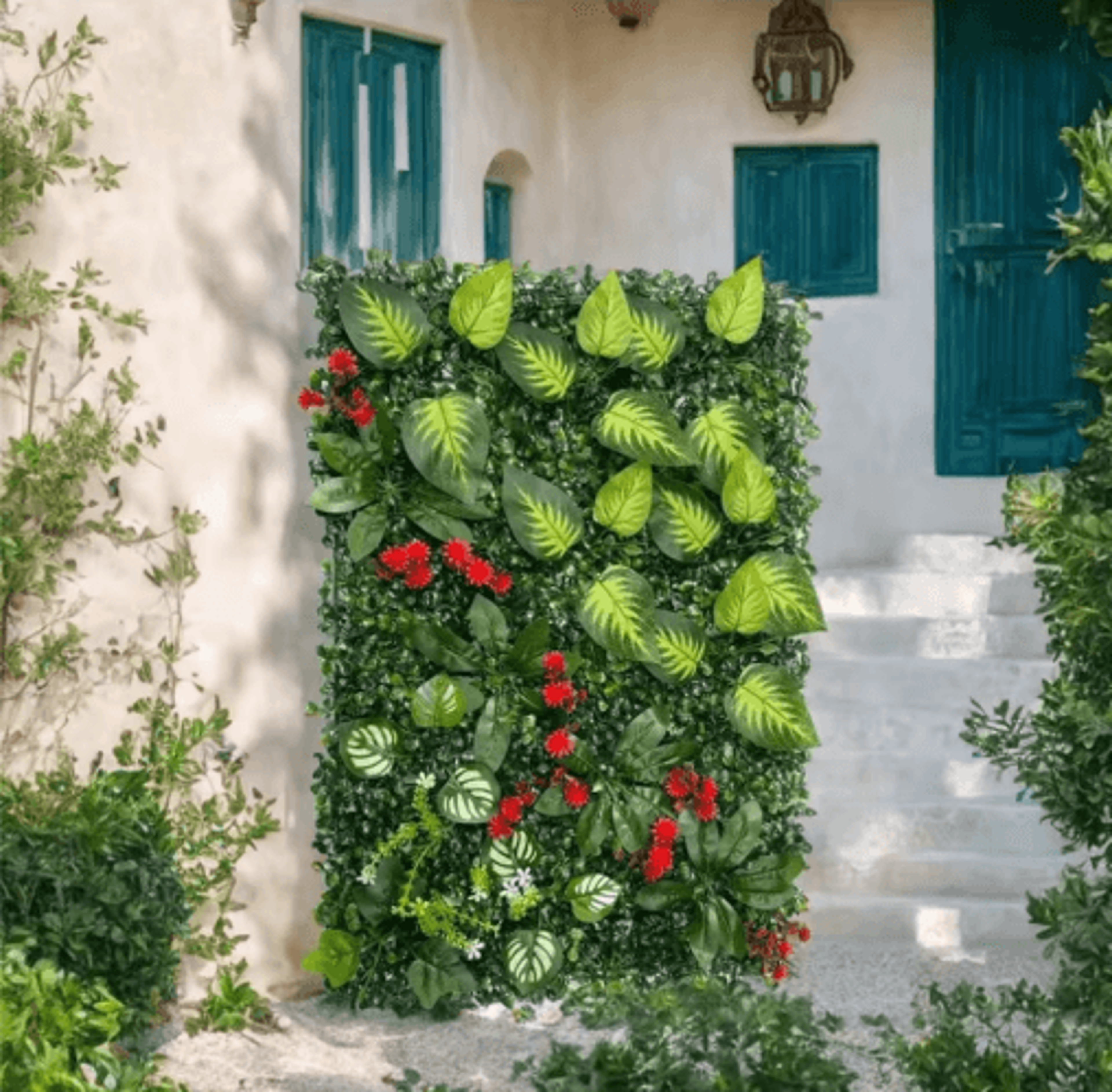 Floral Artificial Grass Wall Panel Greenery Privacy Hedge Backdrop 9