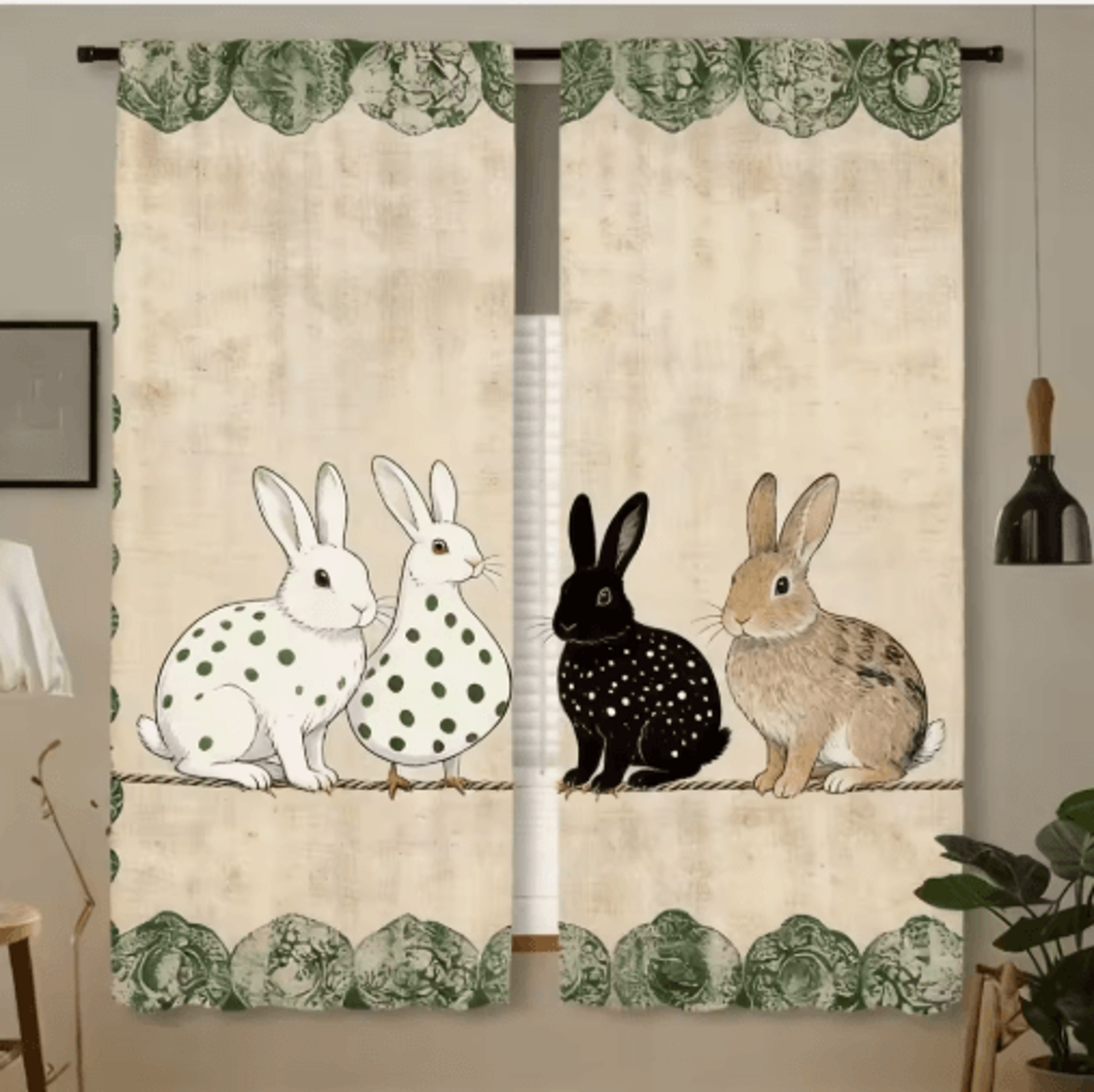 2Piece Cafe Curtains Kitchen Window Retro Polka Dot Chicken Print Panels 3