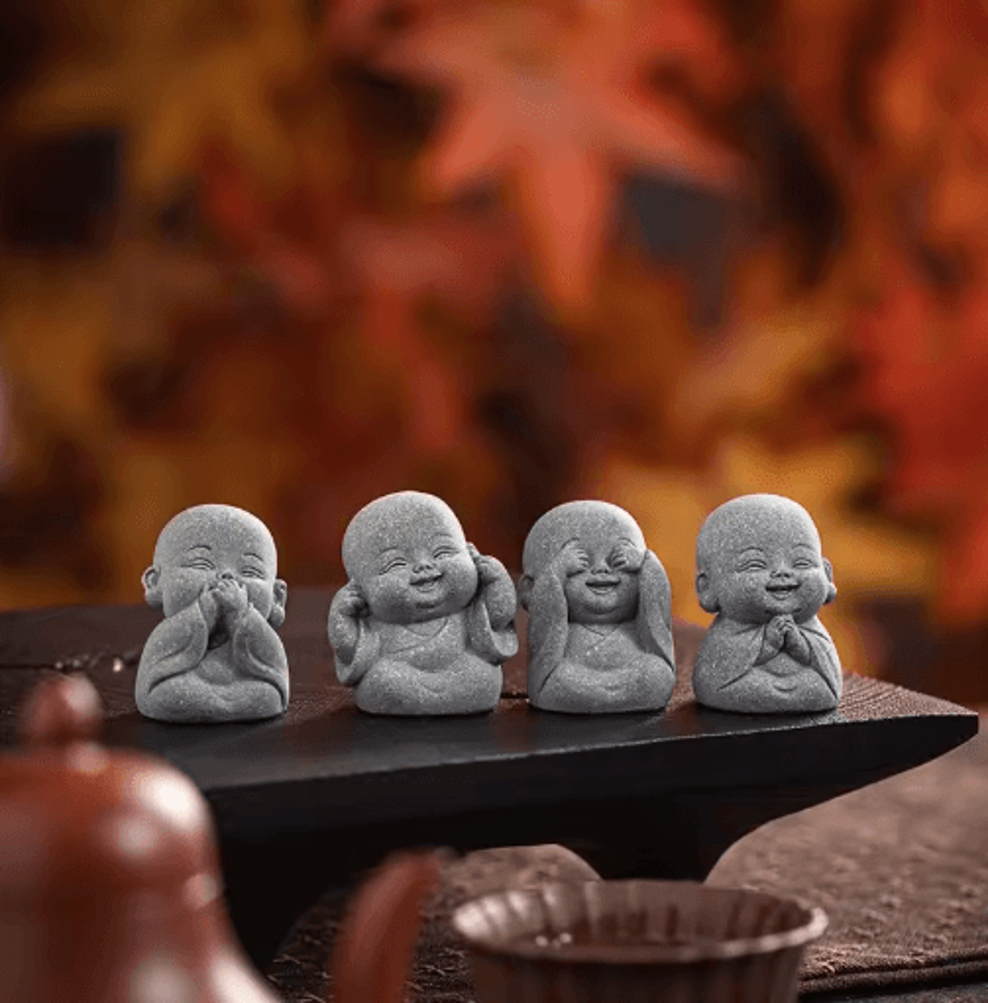 Cute Zen Monk Statues Serene Meditation Decor  Mini Garden Figurines Set 8
