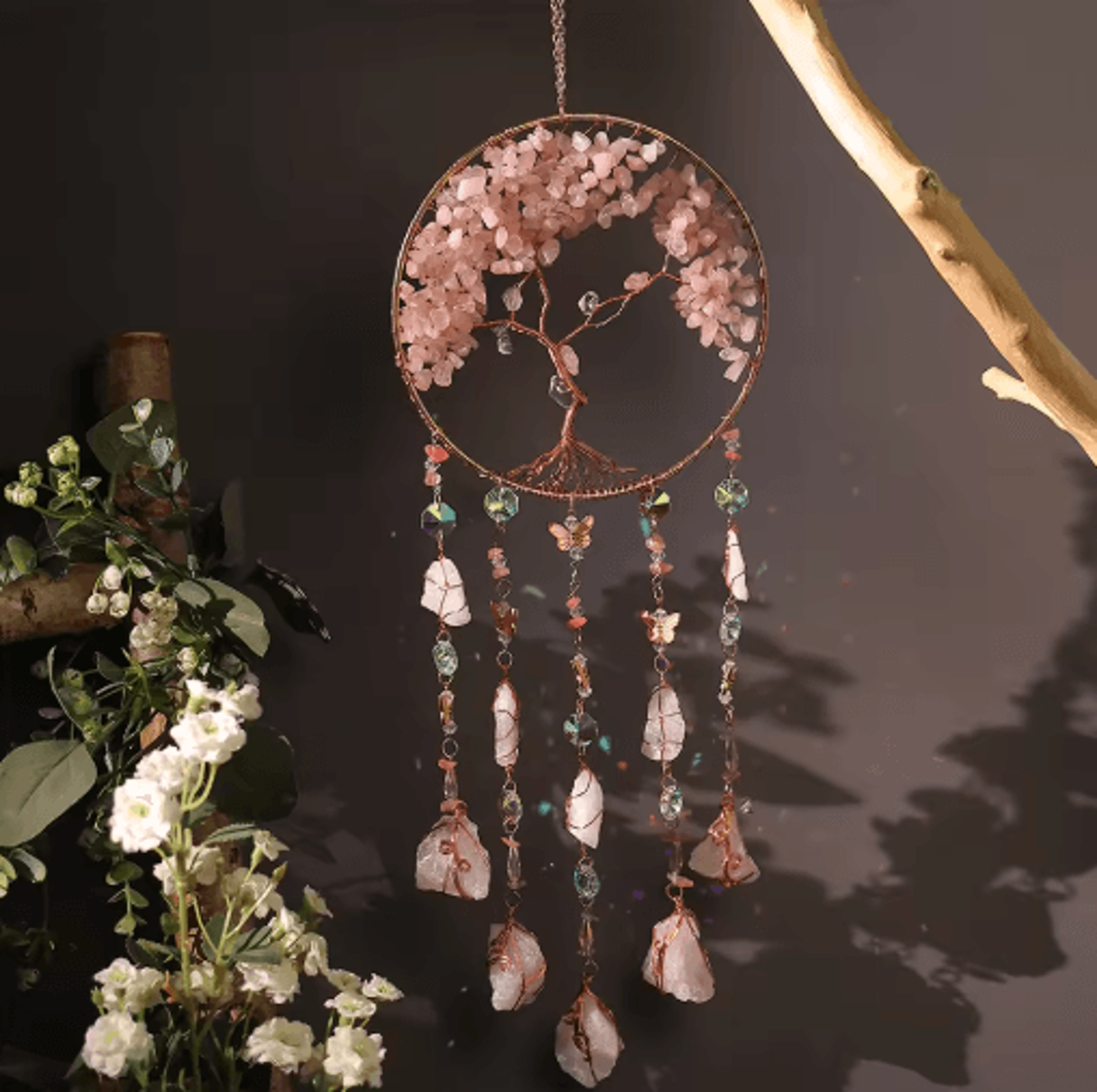Natural Agate Dream Catcher Wall Hanging Crystal Moon Star Sun Boho Bedroom Decor 6