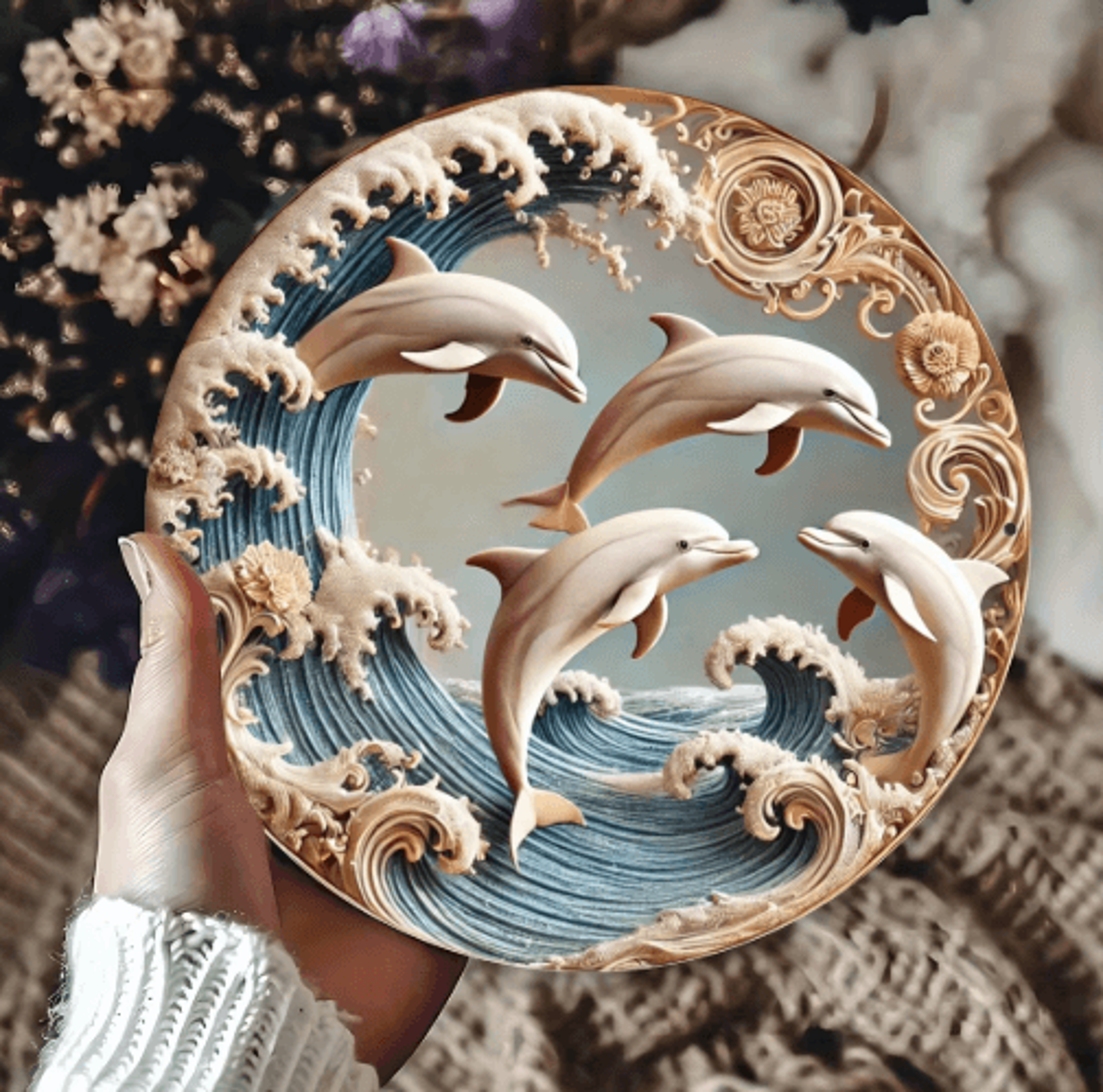 Wooden Dolphin Wall Plaque  2D Ocean Theme Decor For Bedroom Office  Cafe 5