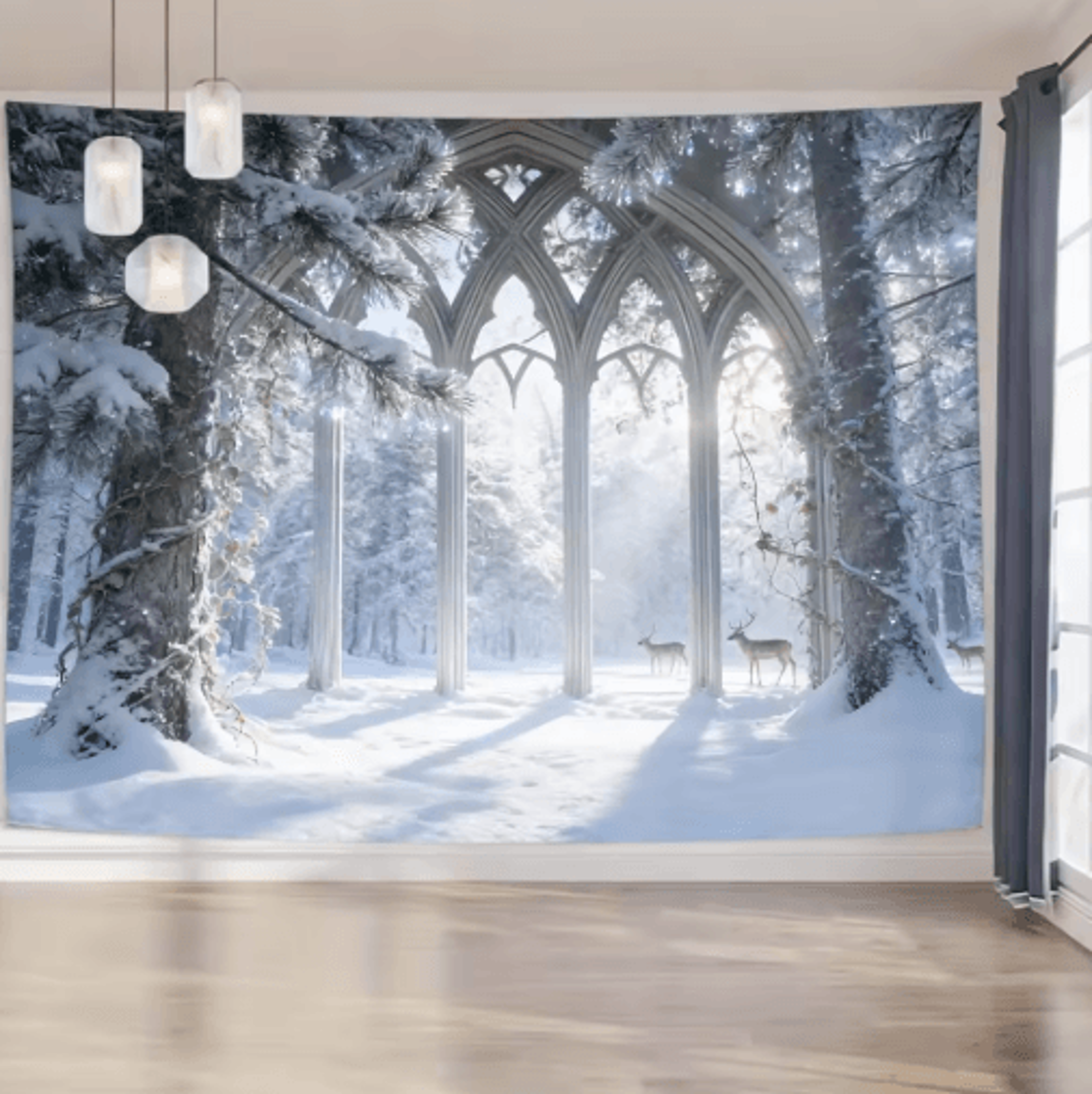 EtherealView Gothic Window Tapestry  Lush Green Landscape Wall Hanging Decor 8