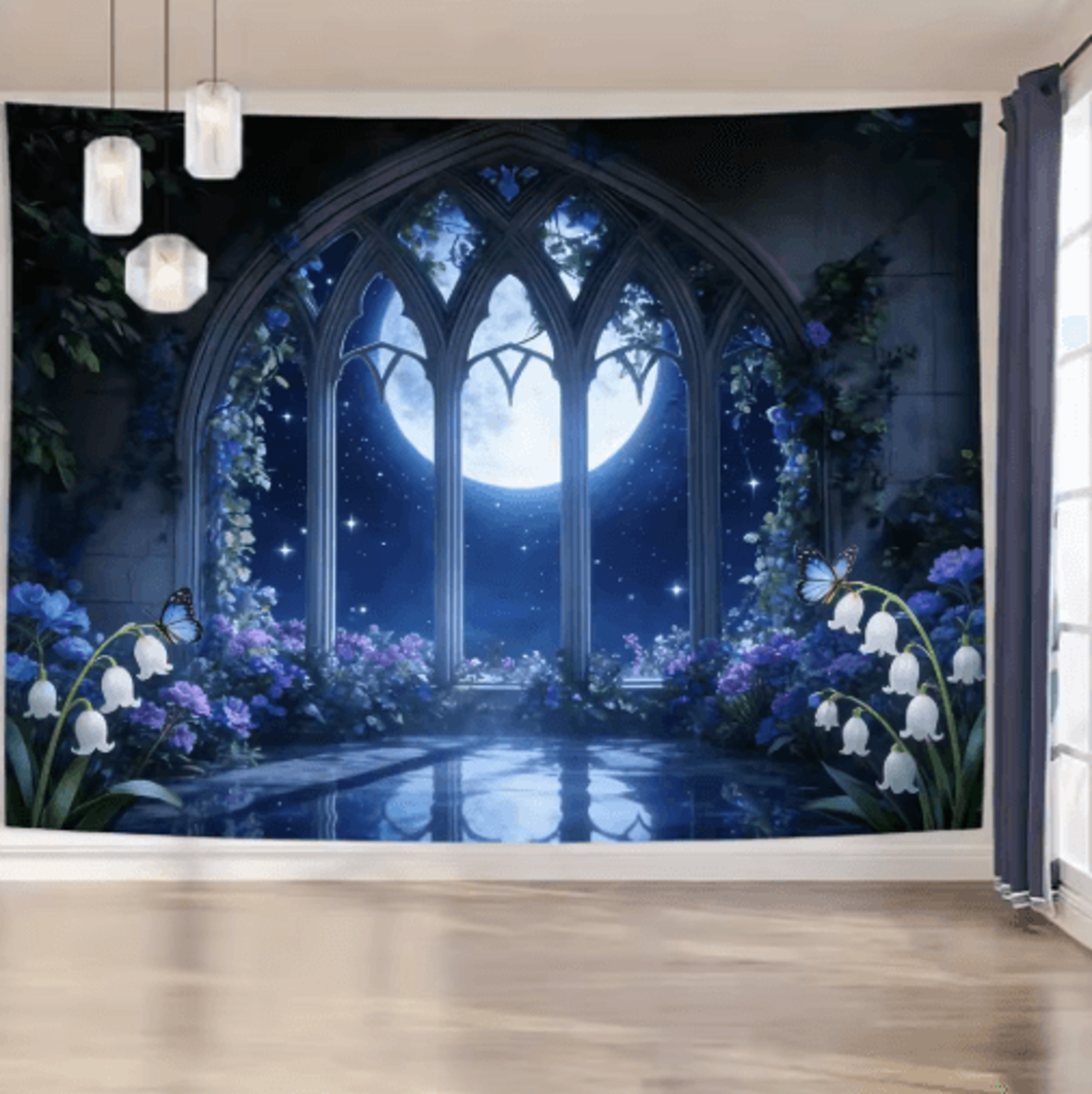 EtherealView Gothic Window Tapestry  Lush Green Landscape Wall Hanging Decor 11