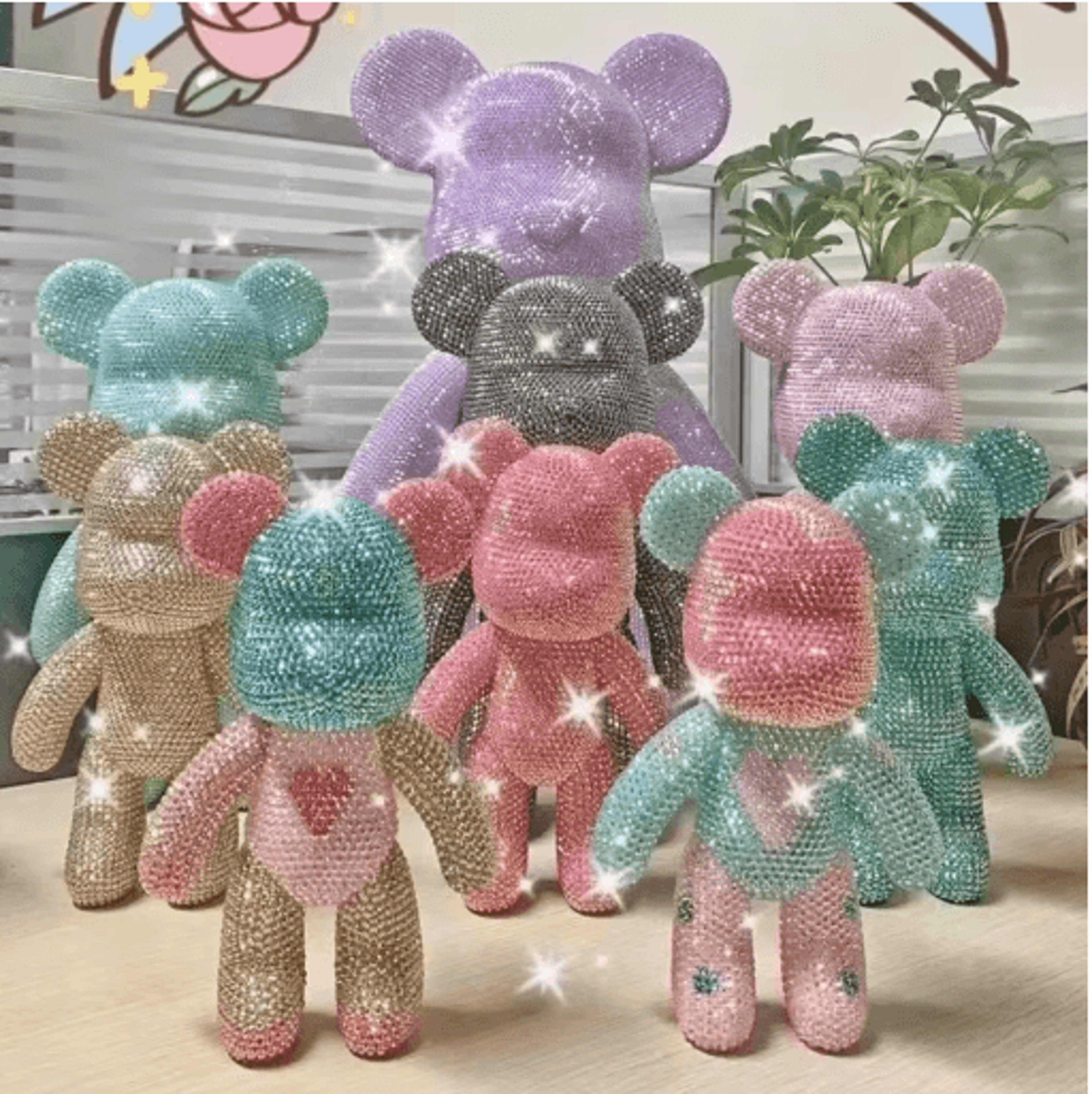 DIY Rhinestone Bear Figurine Crystal Diamond Art Fluorescent Bear Statue Decor 19