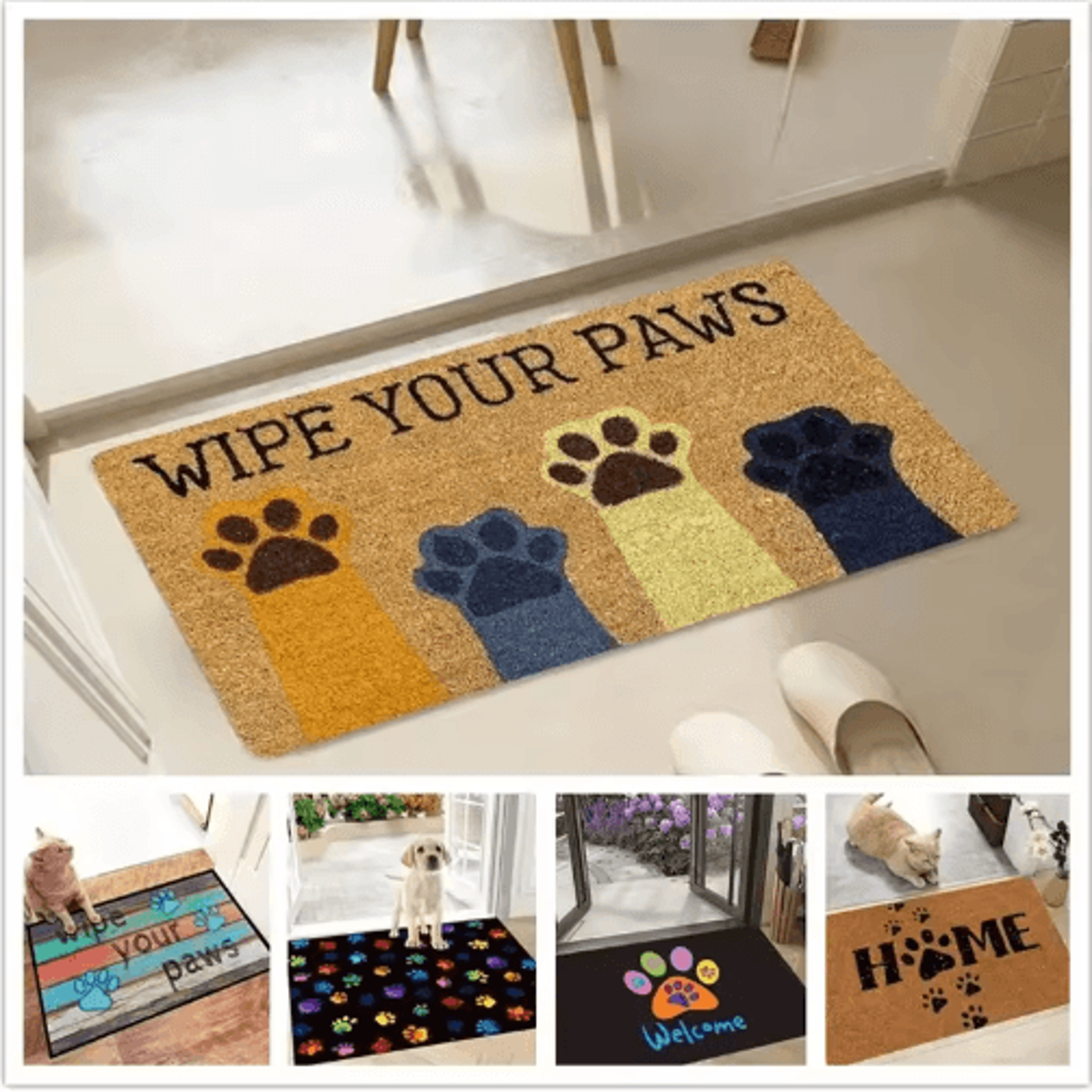Cute Cat Paw Print Doormat Absorbent Washable Non Slip Kitchen  Entrance Rug 0