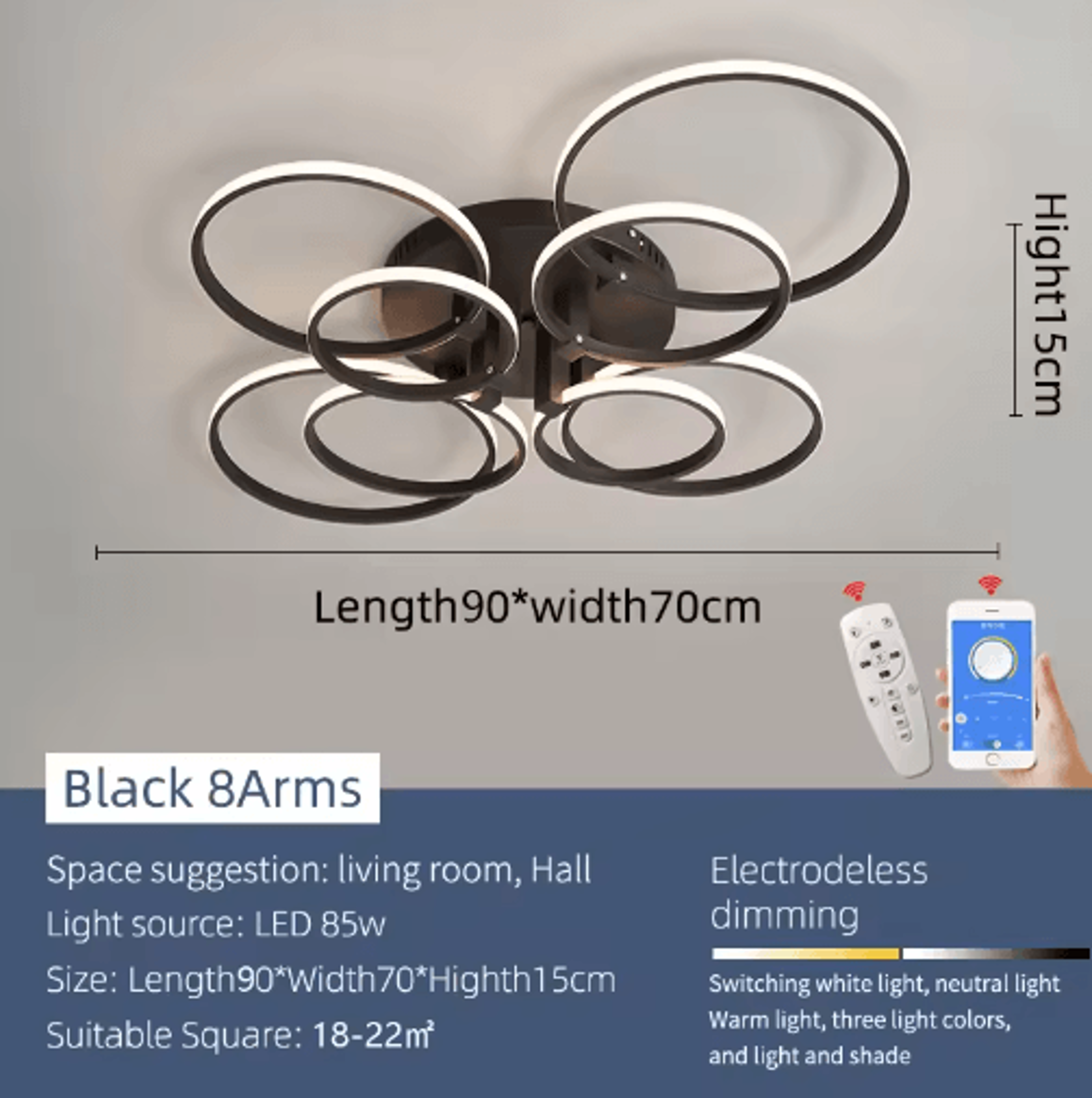 Modern LED Chandelier Light  Black  White Ceiling Fixture For Living Room  Bedroom 1