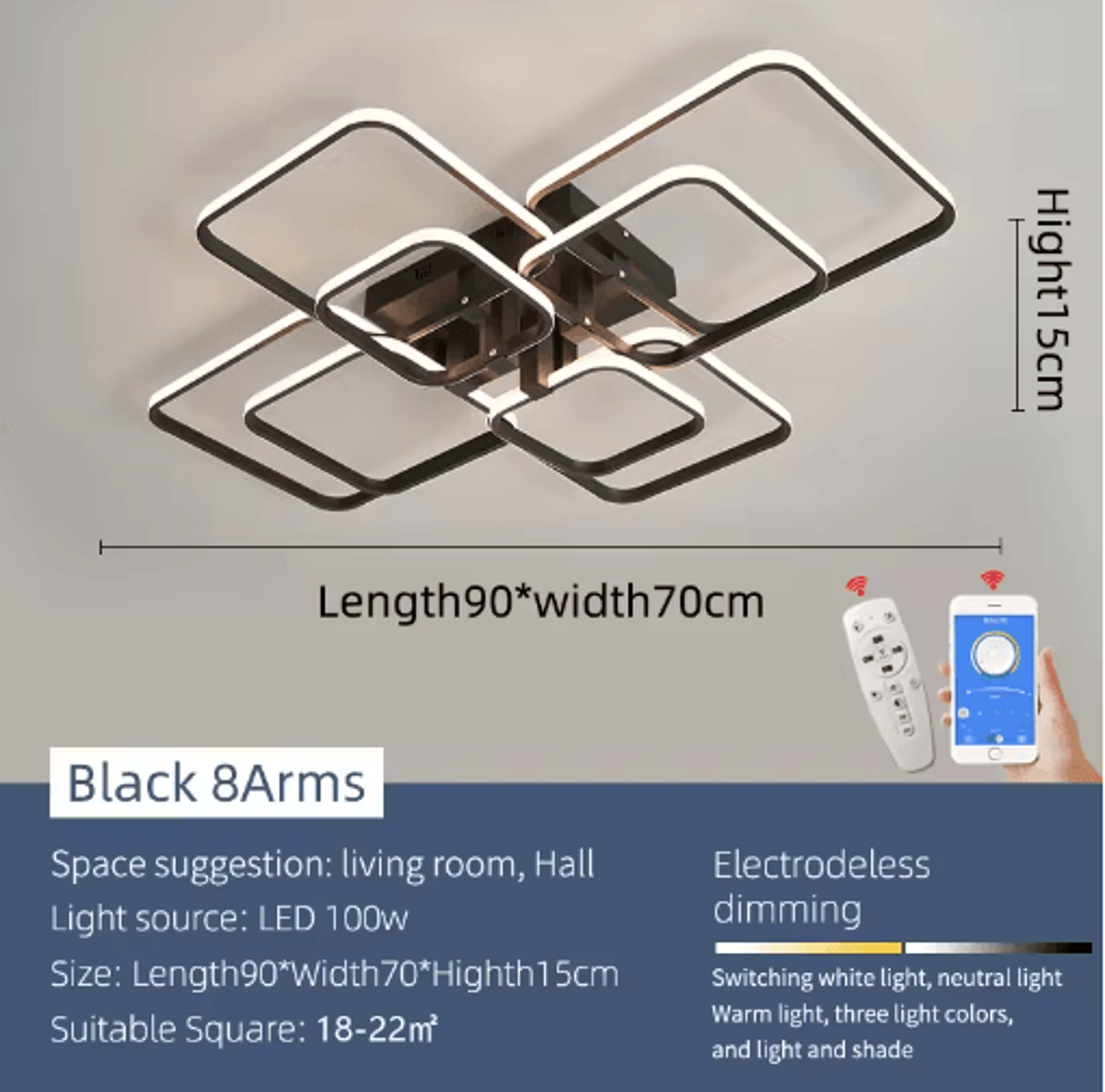 Modern LED Chandelier Light  Black  White Ceiling Fixture For Living Room  Bedroom 6