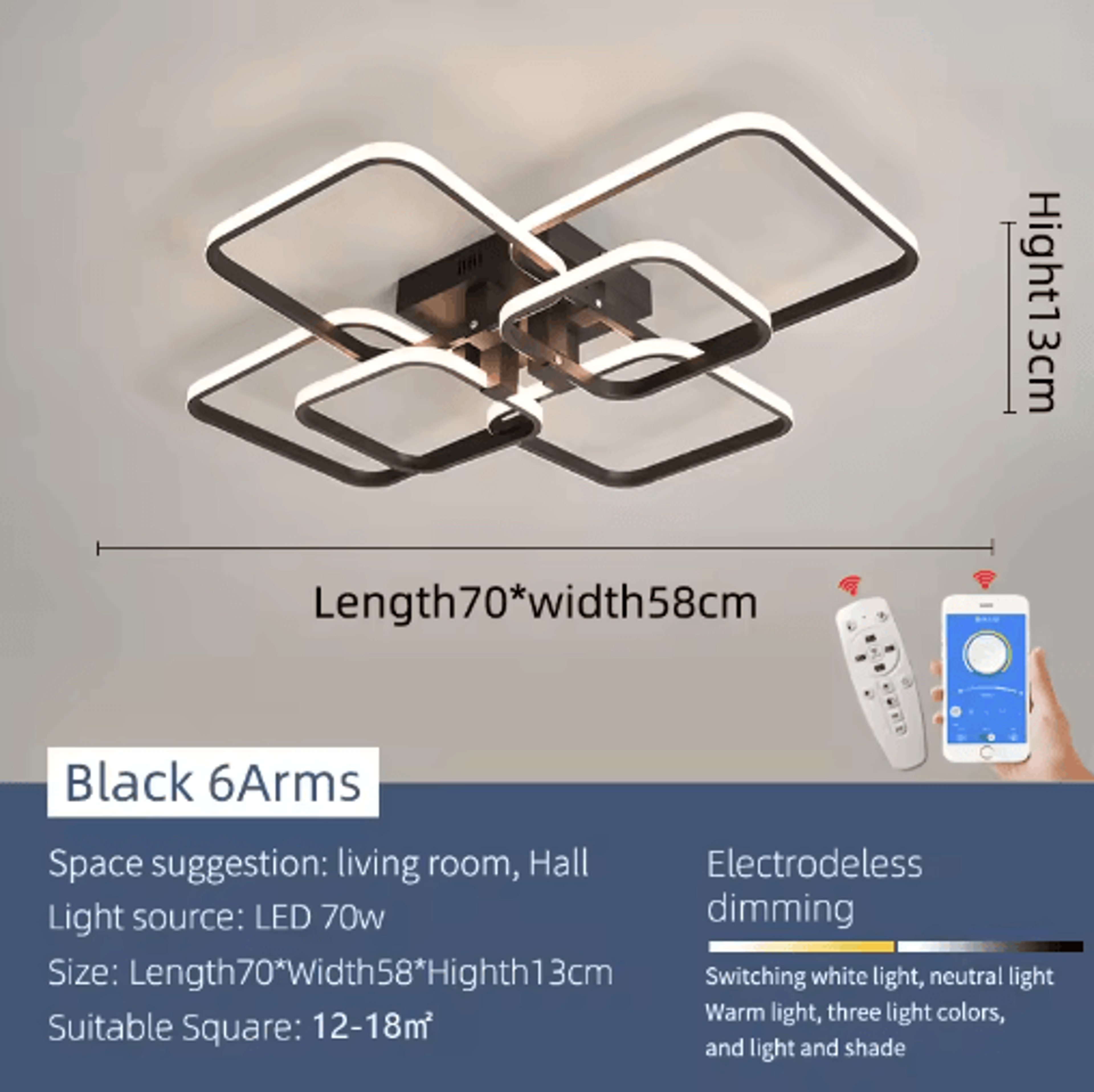 Modern LED Chandelier Light  Black  White Ceiling Fixture For Living Room  Bedroom 8