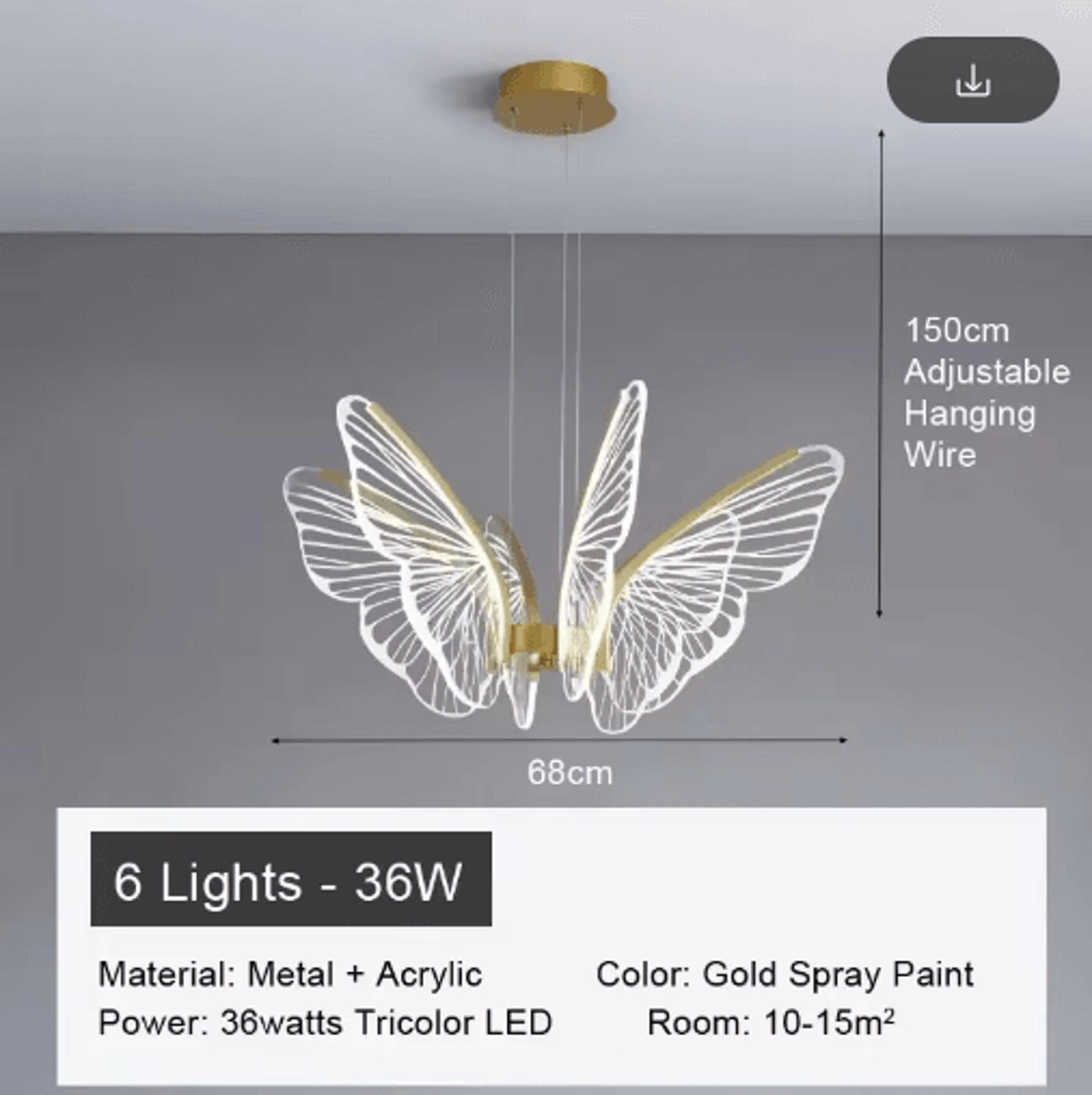 Butterfly Acrylic Chandelier  Minimalist Hanging Light For Living Room  Kitchen 1