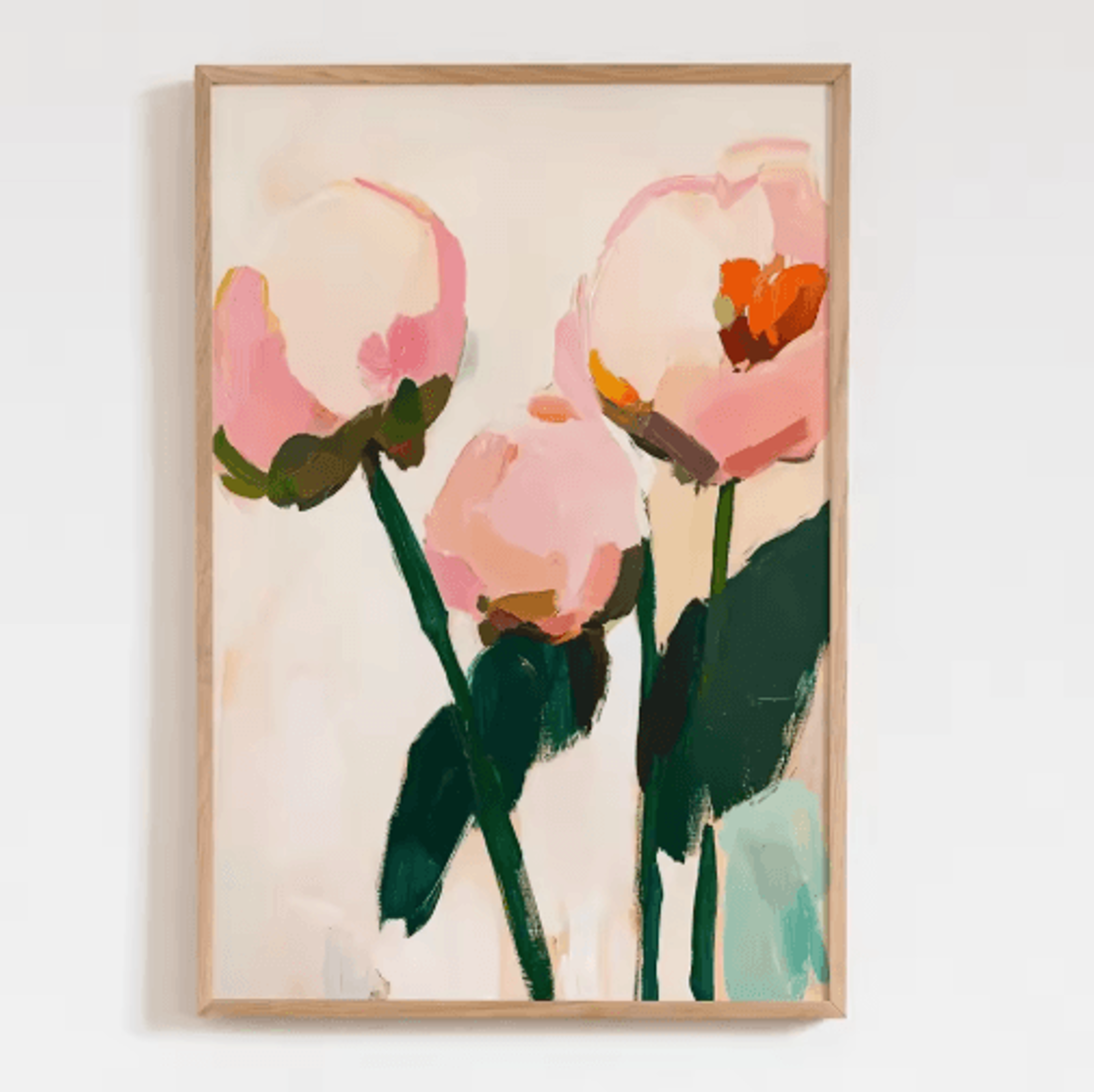 Retro Beige Floral Line Wall Art Minimalist Neutral Canvas Print Frameless 13
