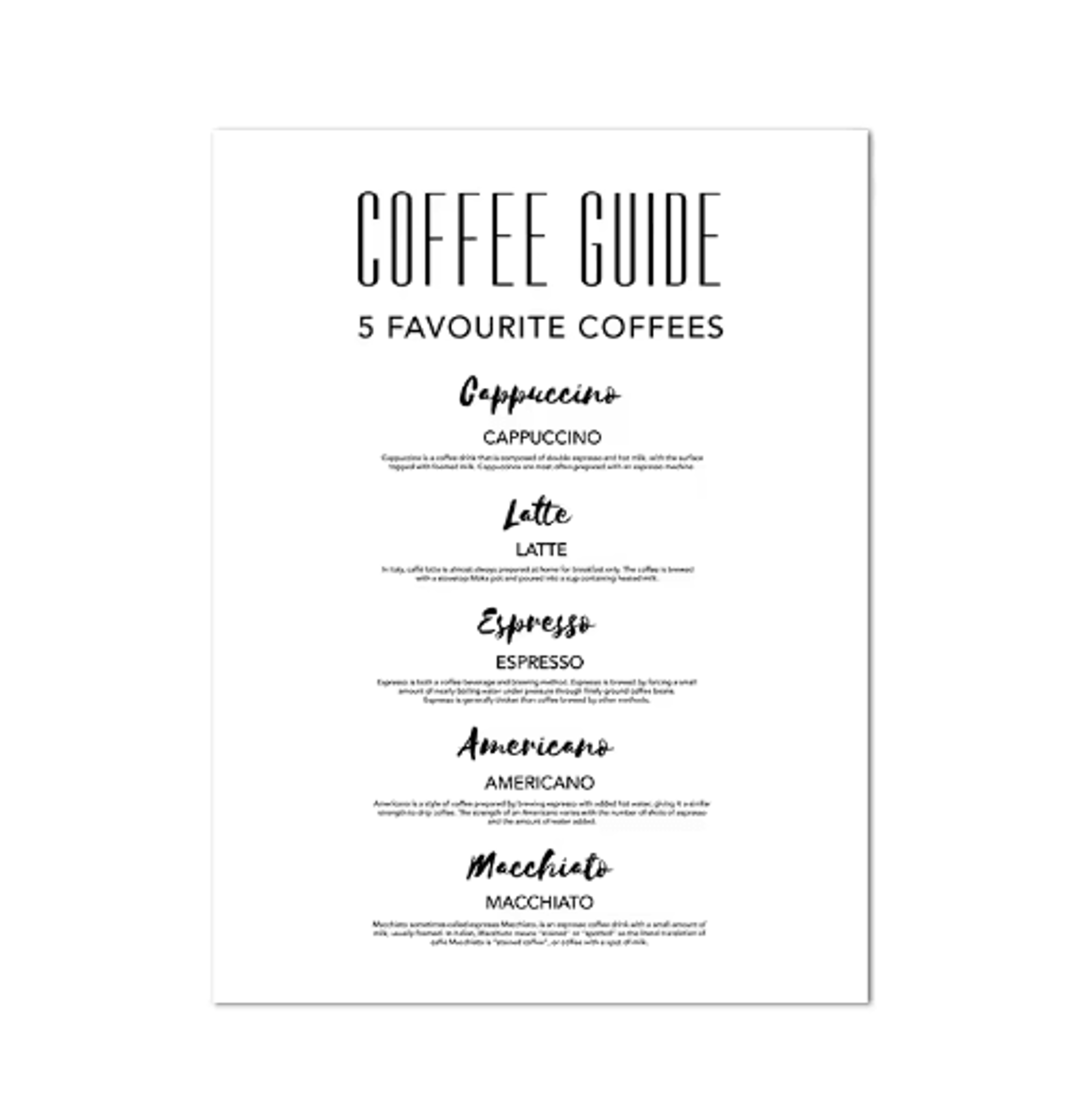 Modern Coffee Guide Poster  Coffee Menu Canvas Wall Art For Kitchen  Cafe Decor 1
