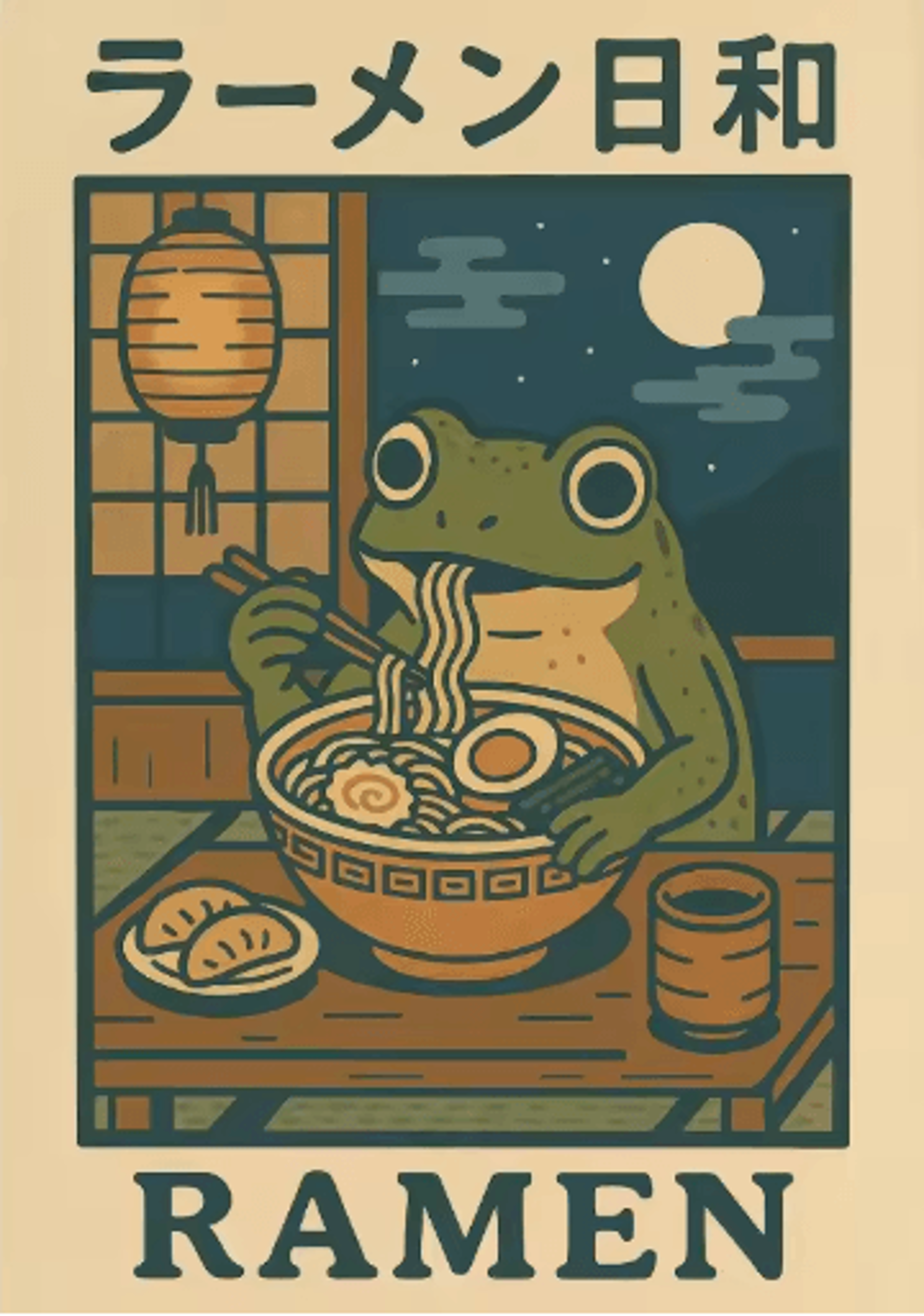 Retro Funny Frog Wall Art Japanese Woodblock Sushi Bathroom Poster 6