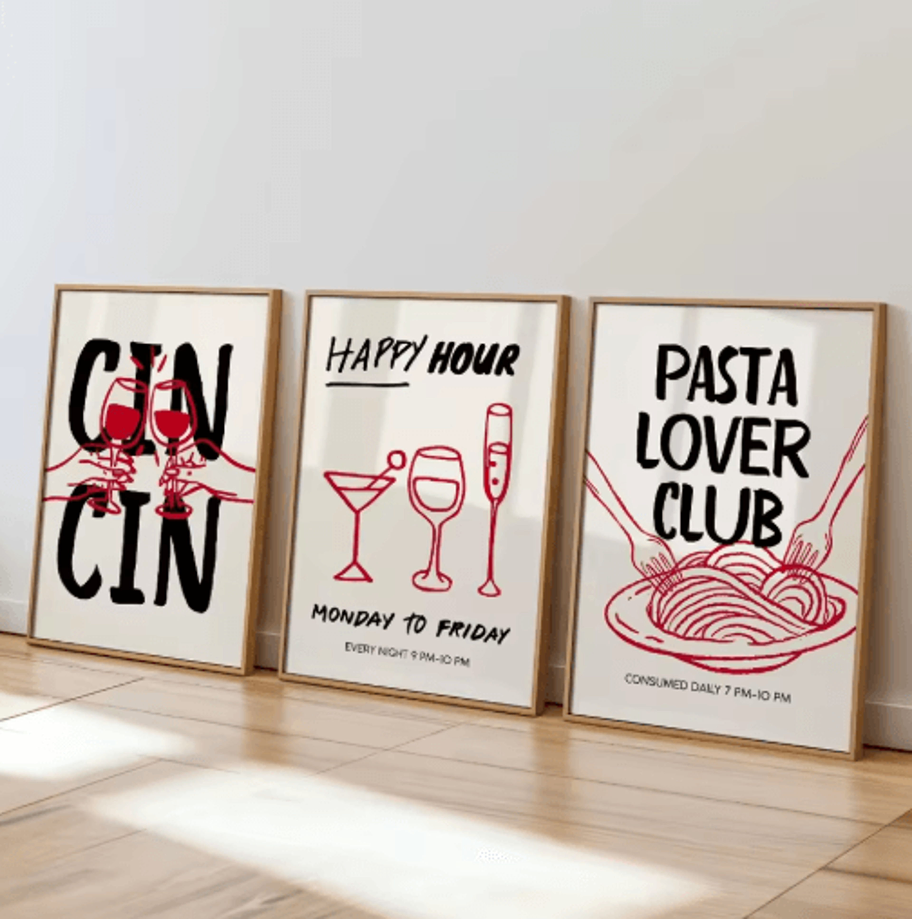 3PCS Cocktail Wall Art Set Retro Italian Happy Hour Kitchen  Bar Posters 1