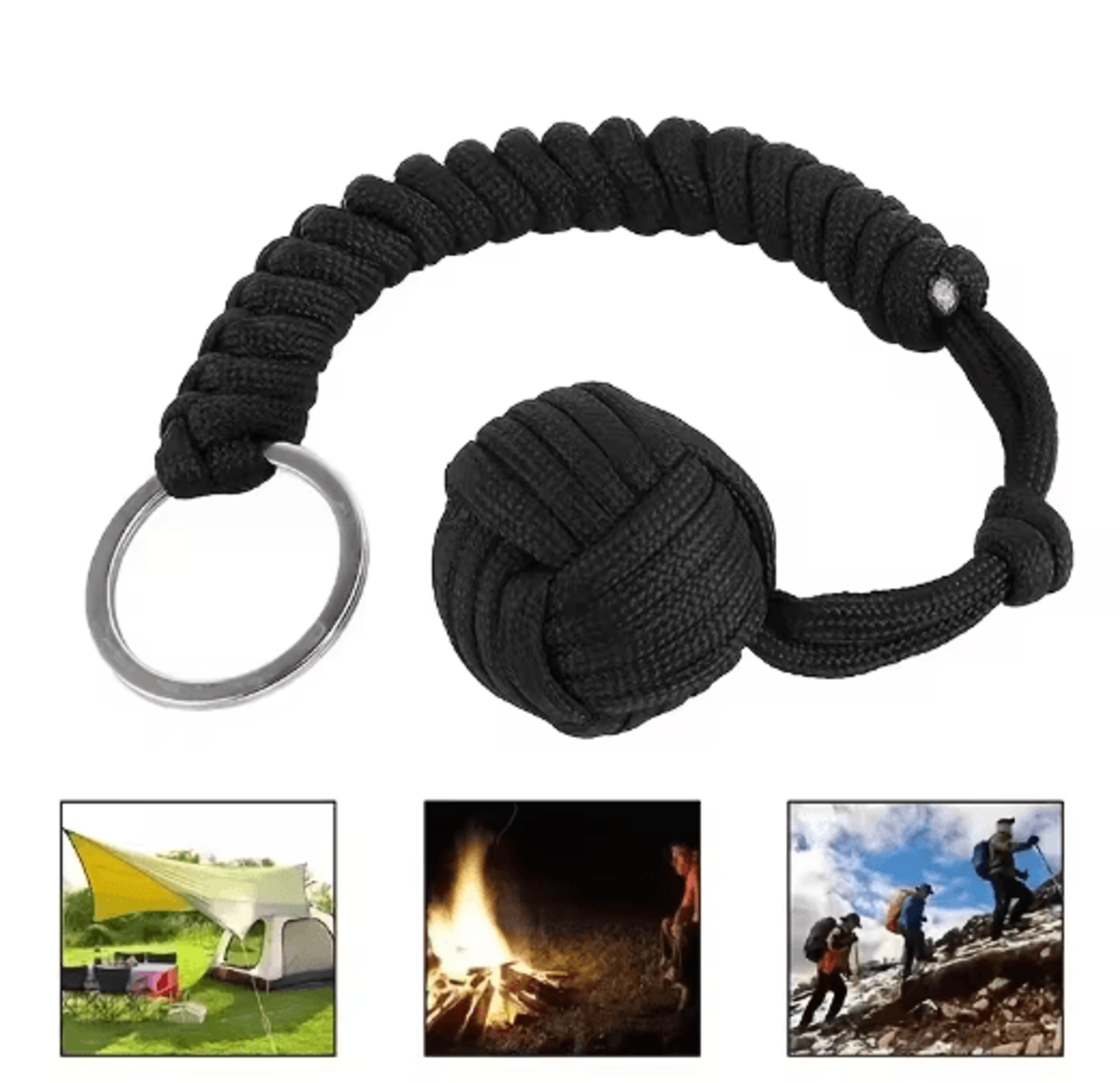 Outdoor Monkey Fist Steel Ball Survival Keychain With Lanyard 14