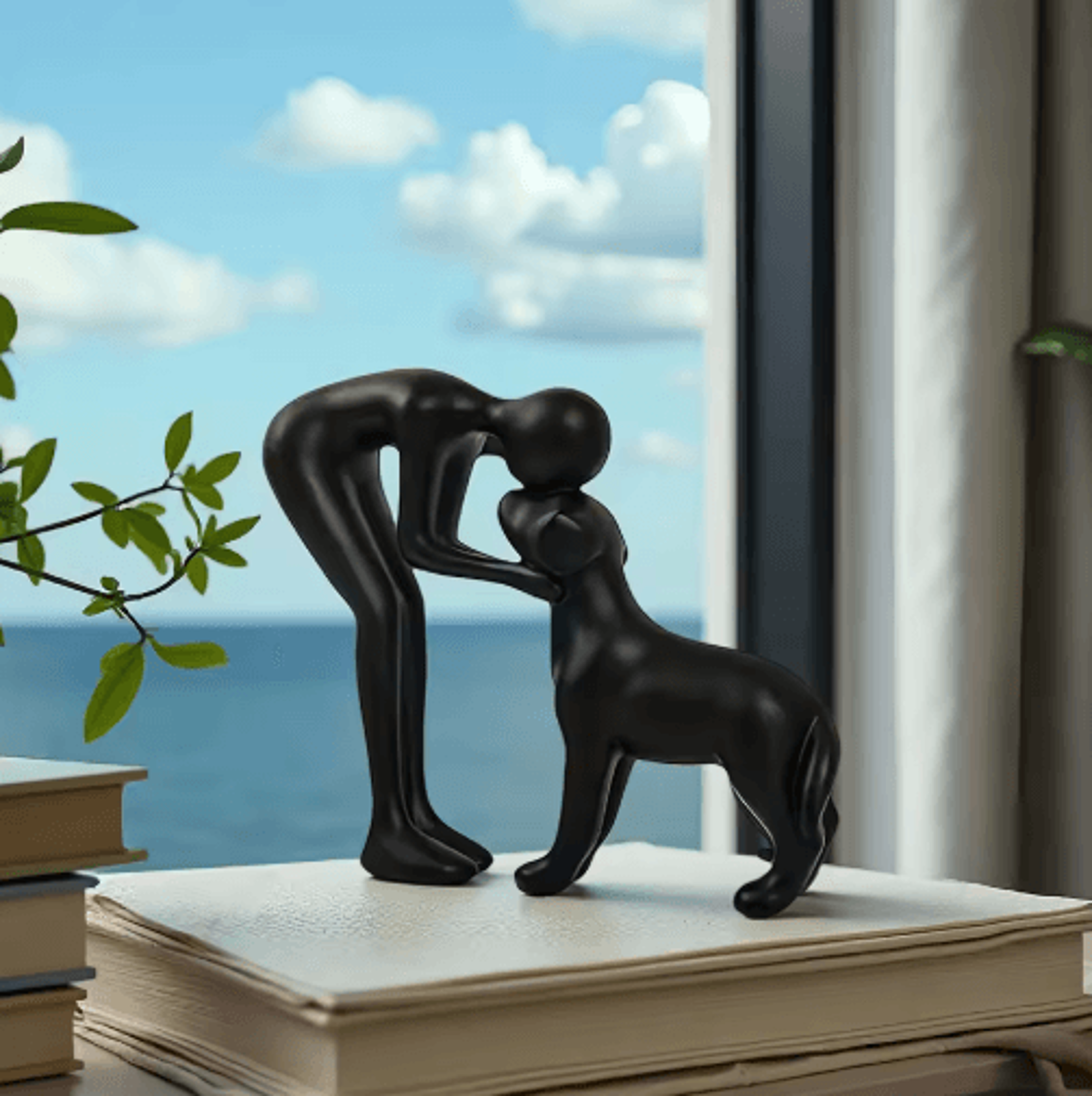 Elegant Black Dog  Owner Statue For Home Decoration 4